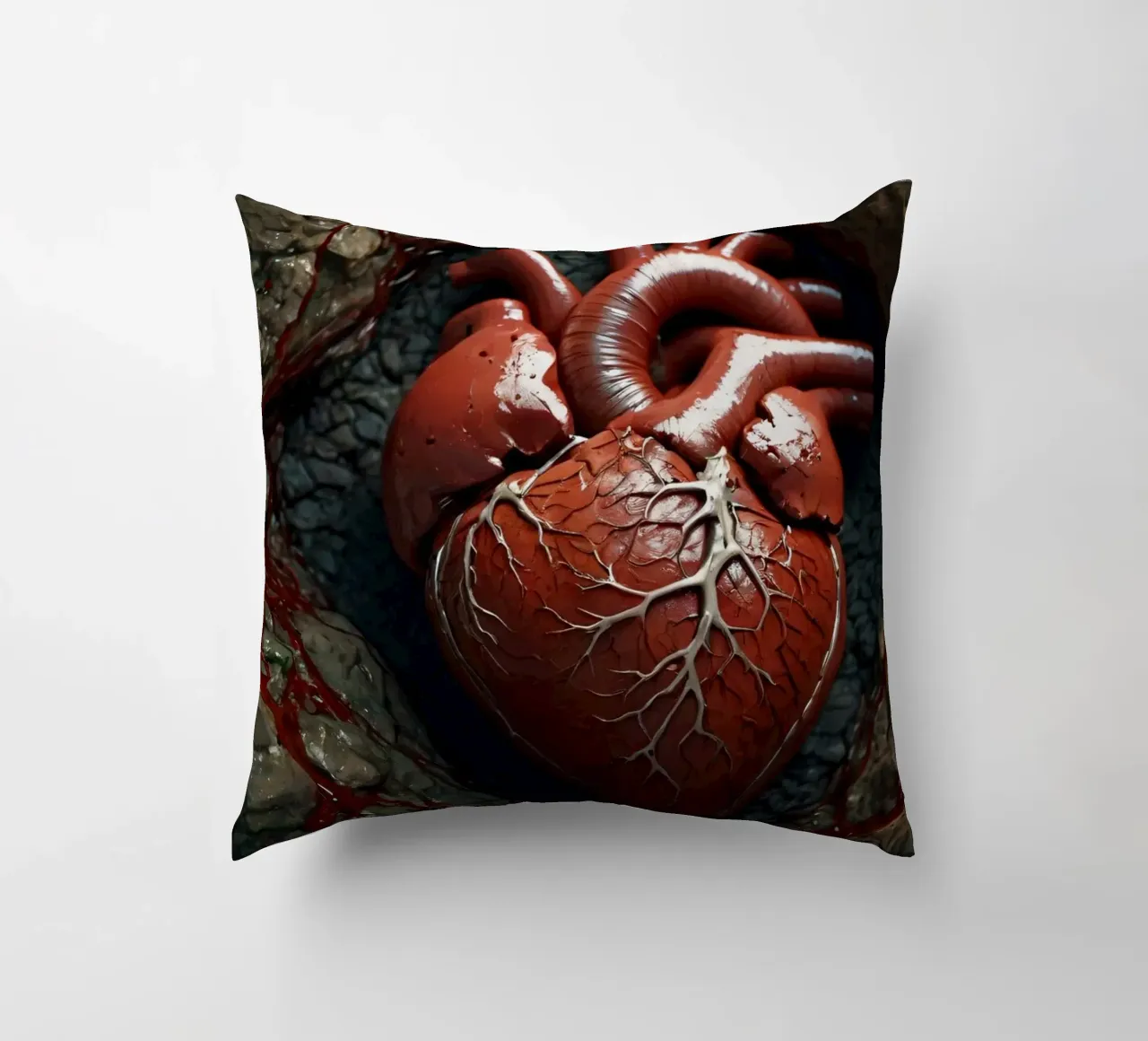 Un cuore realistico emerge dalla terra spaccata cuscino da DesignDoodle