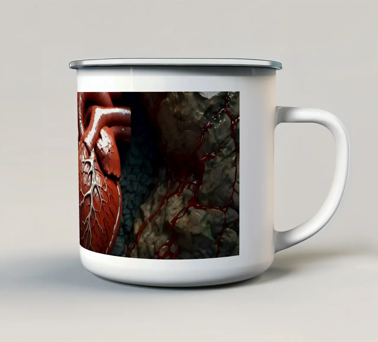 Un cuore realistico emerge dalla terra spaccata tazza in smalto da DesignDoodle
