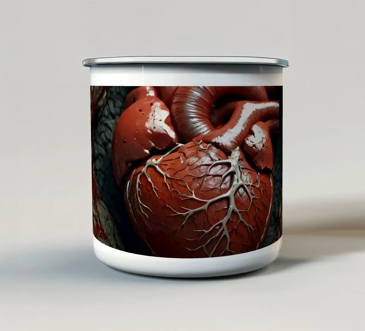 Un cuore realistico emerge dalla terra spaccata tazza in smalto da DesignDoodle