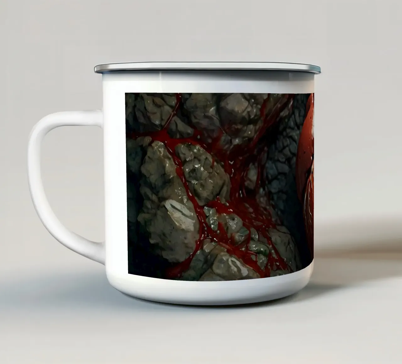 Un cuore realistico emerge dalla terra spaccata tazza in smalto da DesignDoodle