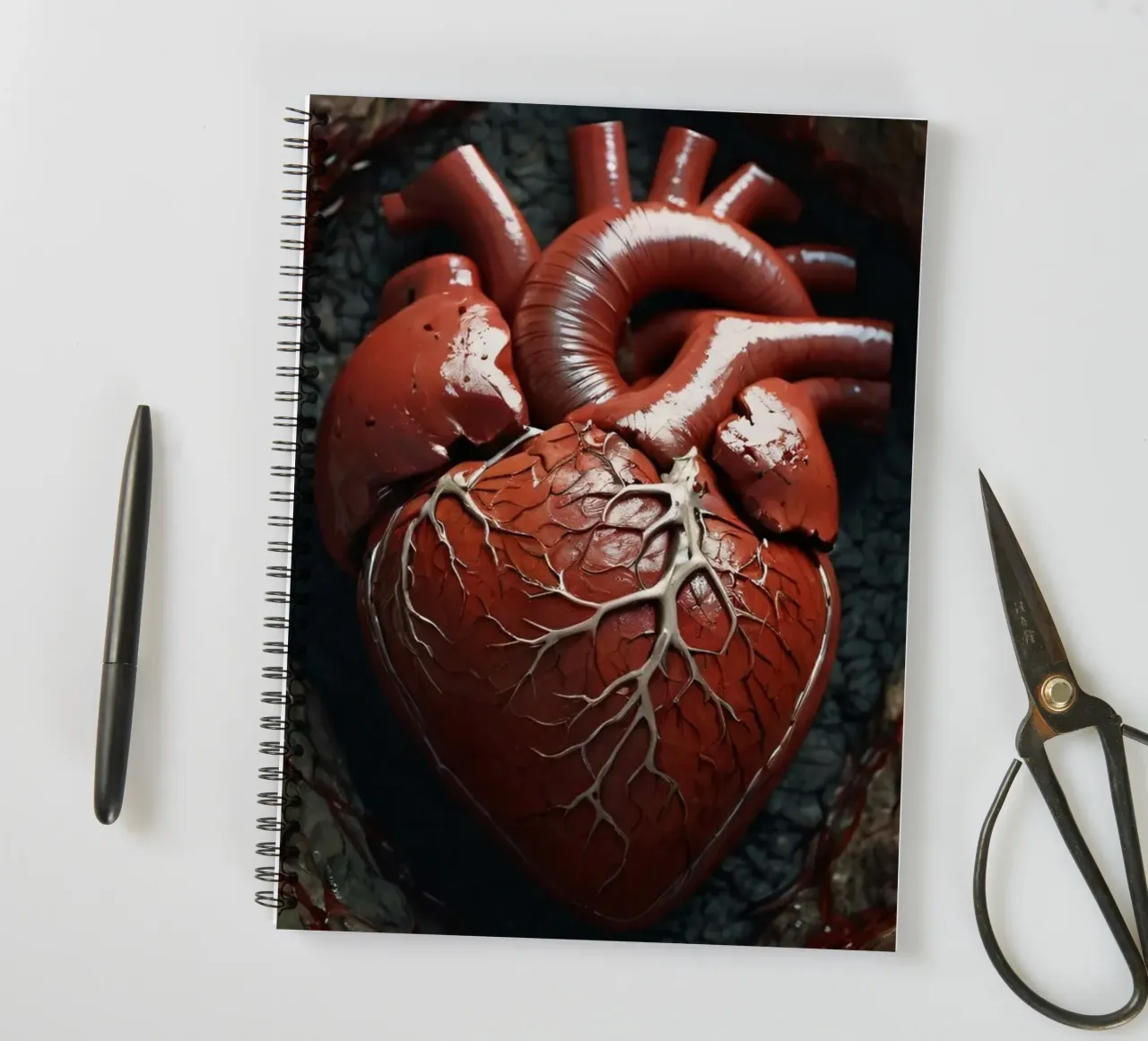 A realistic heart emerges from cracked earth spiral notebook by DesignDoodle