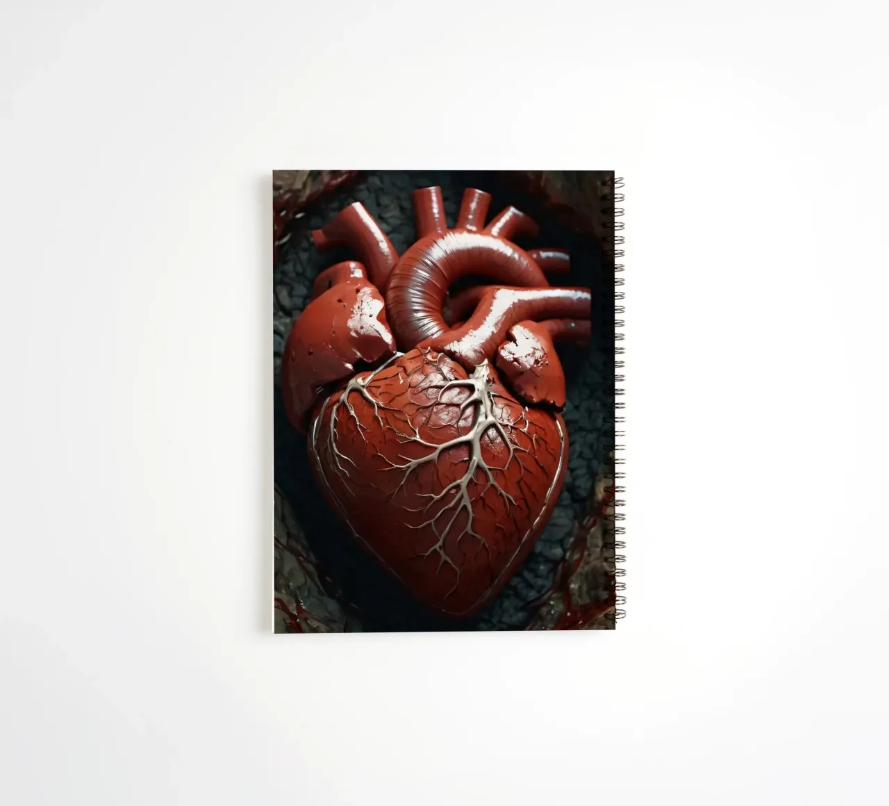 A realistic heart emerges from cracked earth spiral notebook by DesignDoodle
