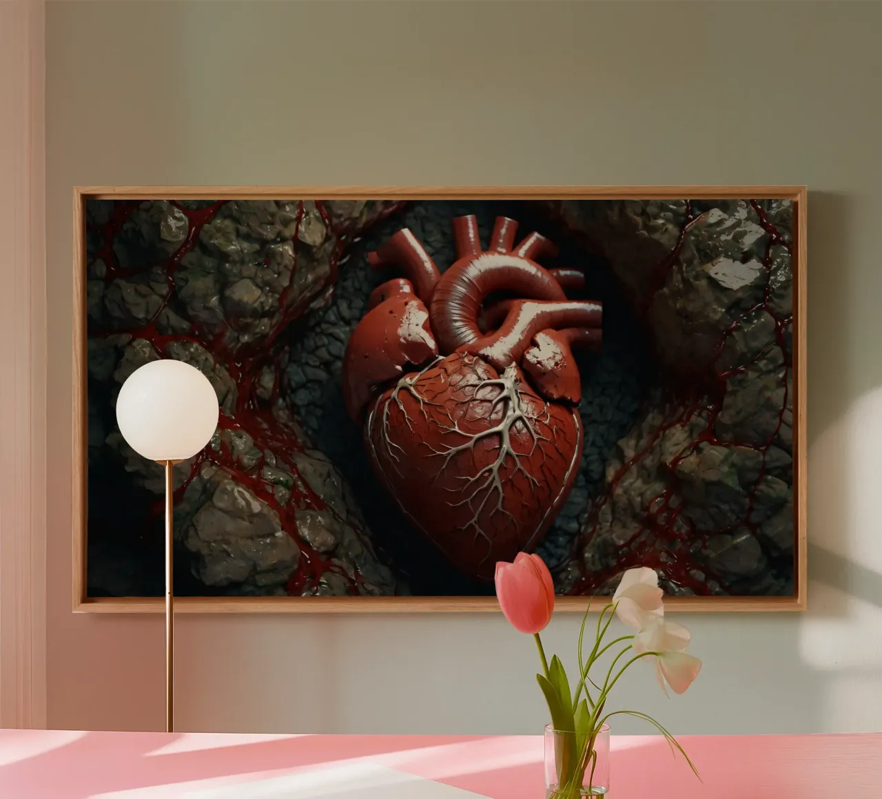 Un cuore realistico emerge dalla terra spaccata tela con Cornice a cassetta da DesignDoodle