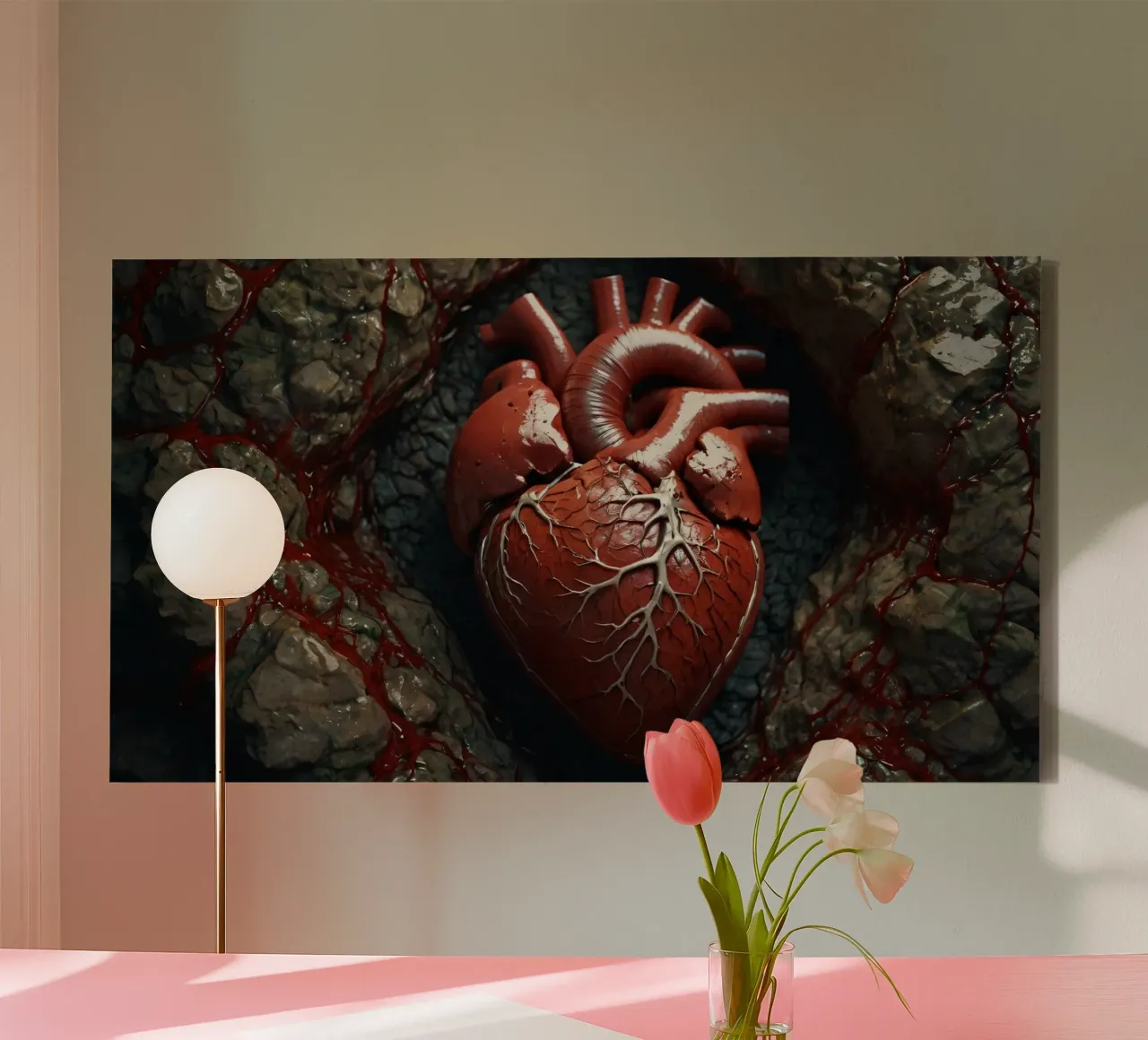 Un cuore realistico emerge dalla terra spaccata tela con Cornice a cassetta da DesignDoodle