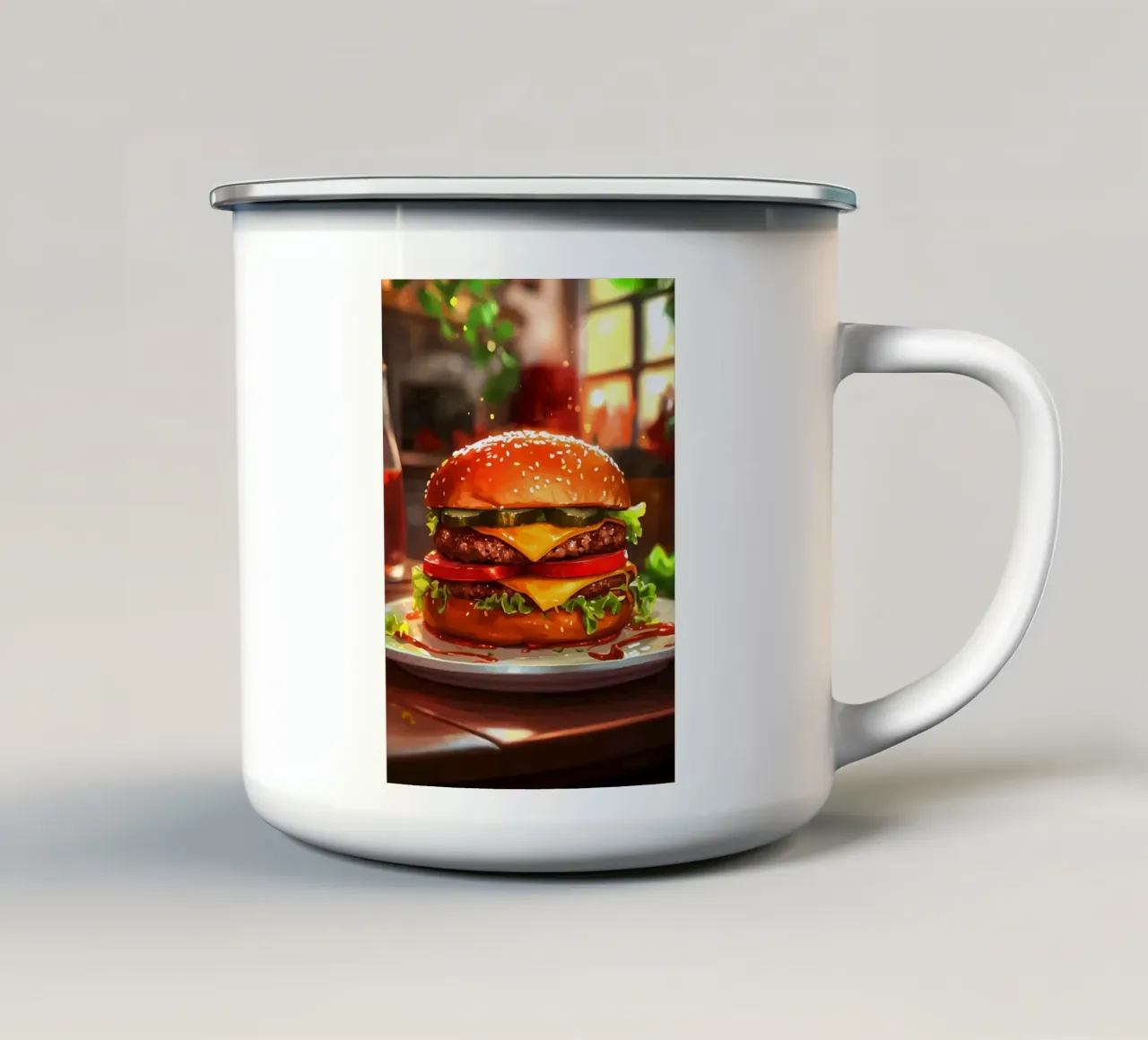 Succoso cheeseburger con doppio patty tazza in smalto da pixelbull - medieval art and more
