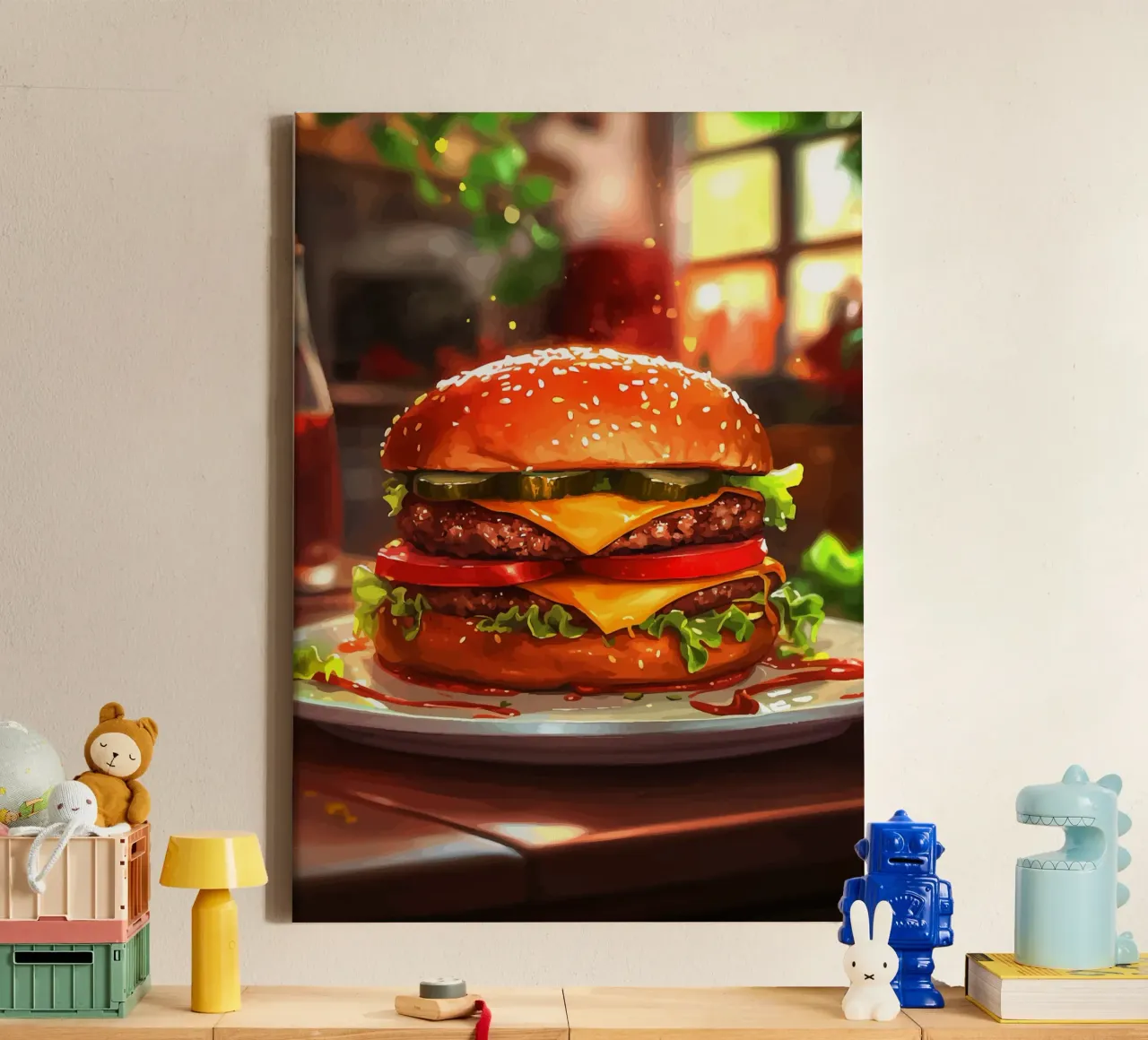 Juicy cheeseburger with double patty canvas by pixelbull - medieval art and more