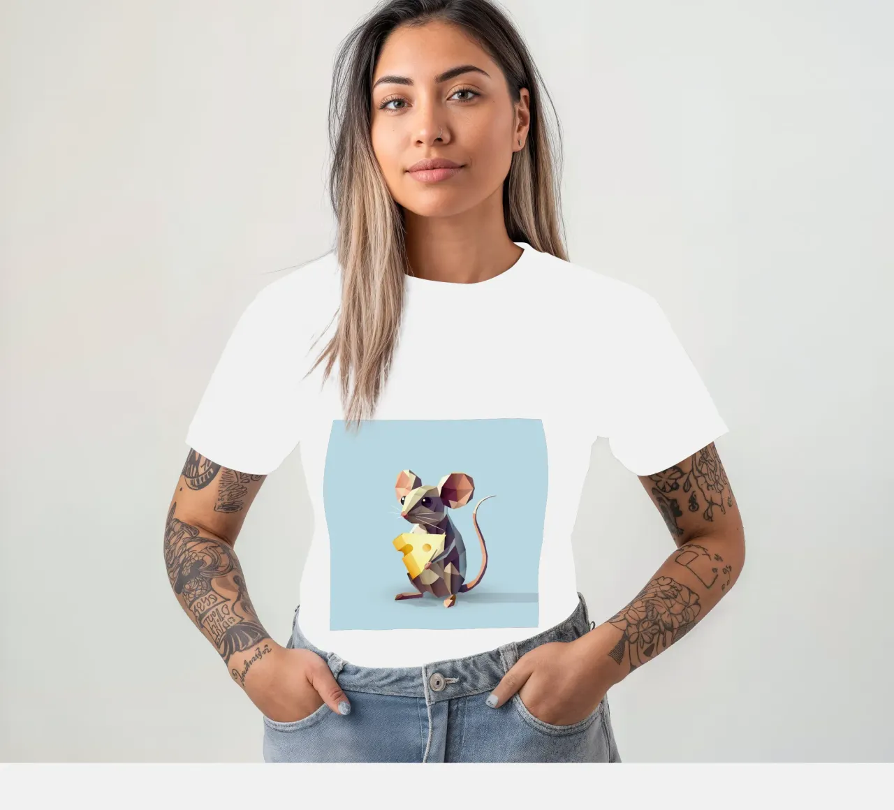 simpatico topo in stile geometrico, con un pezzo di formaggio t-shirt da namosh