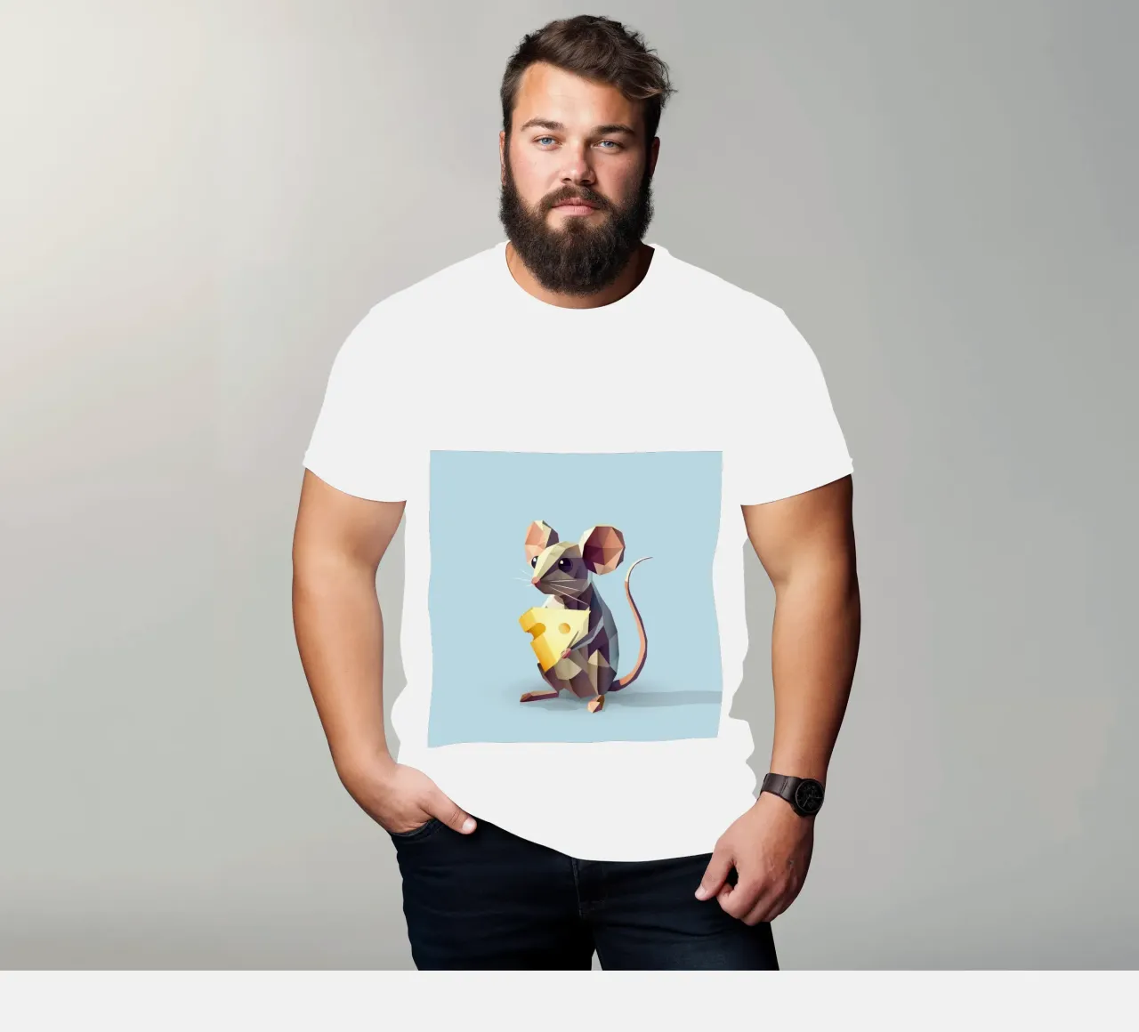 simpatico topo in stile geometrico, con un pezzo di formaggio t-shirt da namosh