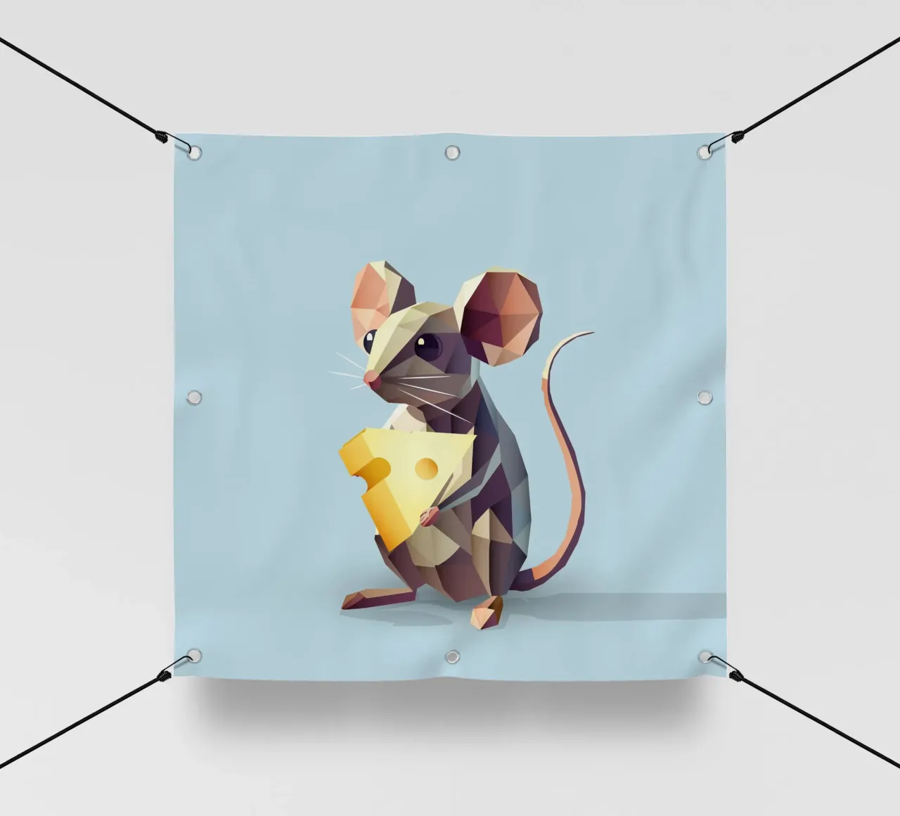 simpatico topo in stile geometrico, con un pezzo di formaggio telo in pvc da namosh