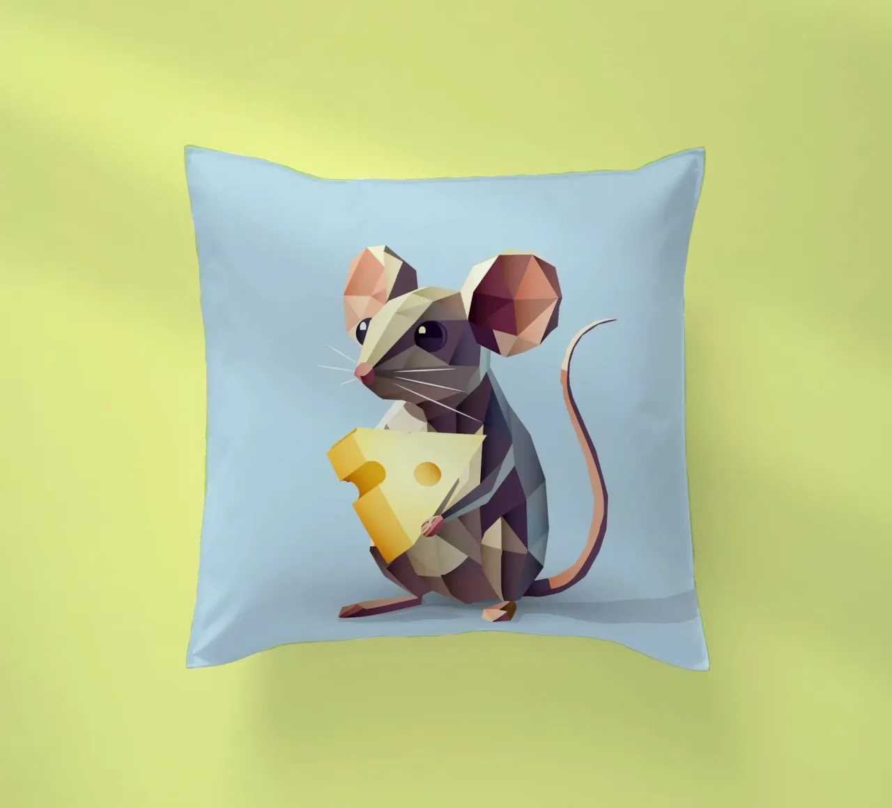 simpatico topo in stile geometrico, con un pezzo di formaggio cuscino da namosh