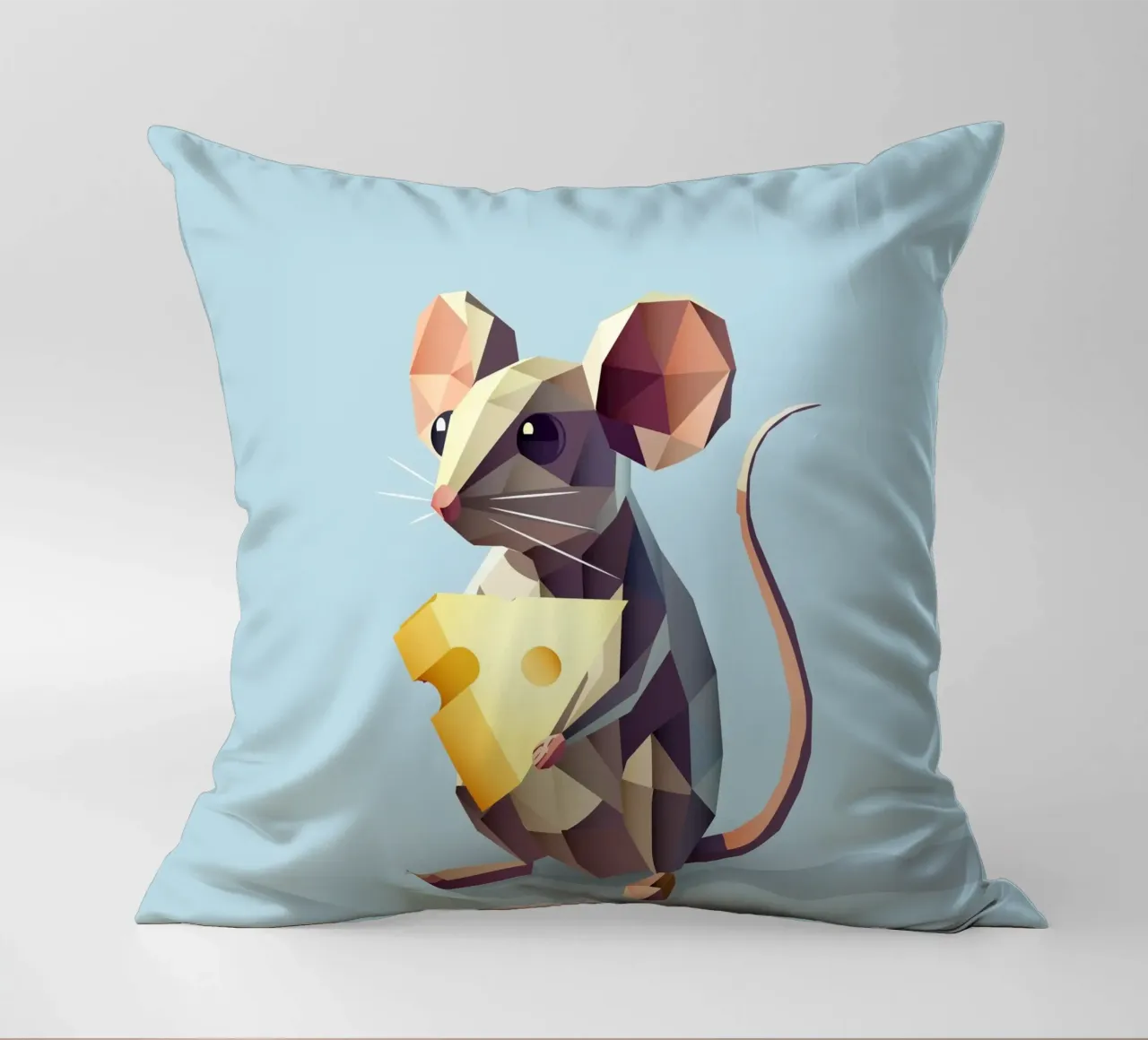 simpatico topo in stile geometrico, con un pezzo di formaggio cuscino da namosh