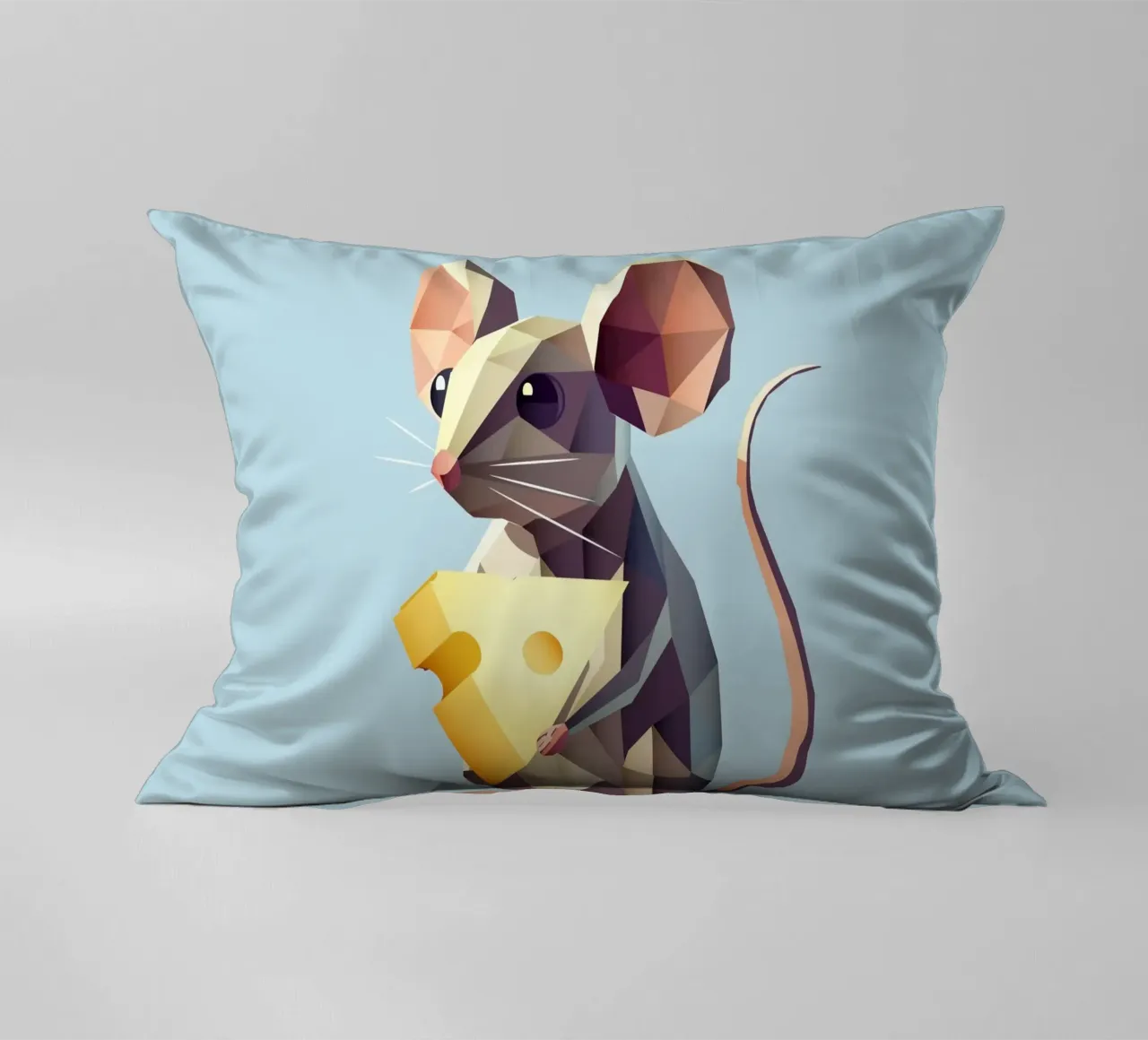 simpatico topo in stile geometrico, con un pezzo di formaggio cuscino da namosh