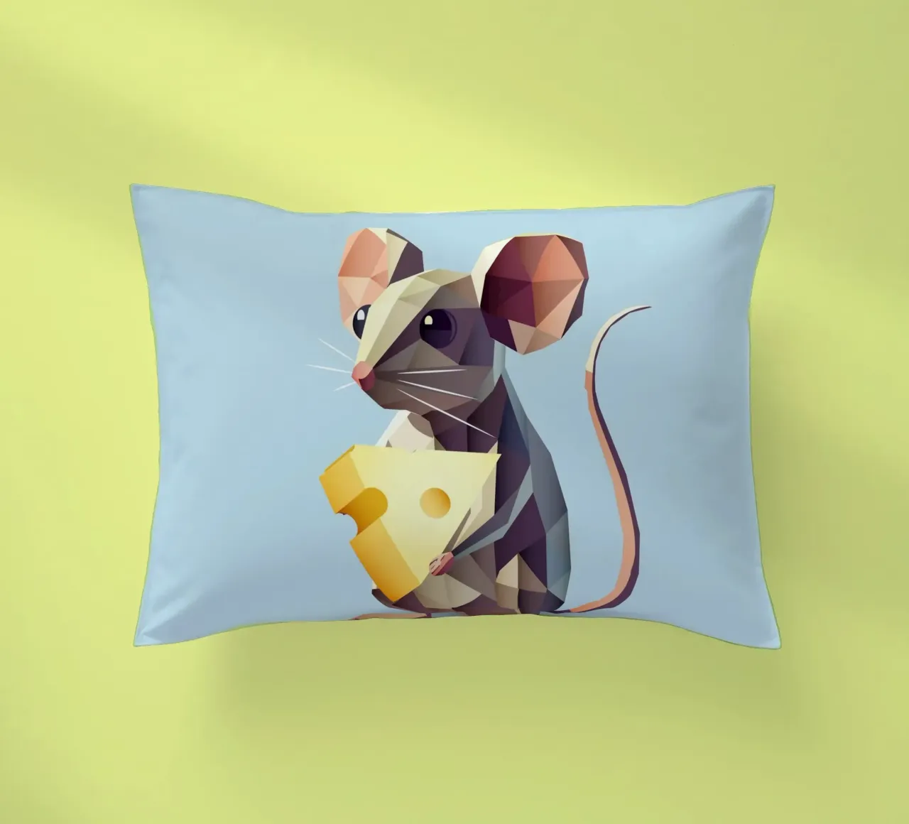 simpatico topo in stile geometrico, con un pezzo di formaggio cuscino da namosh