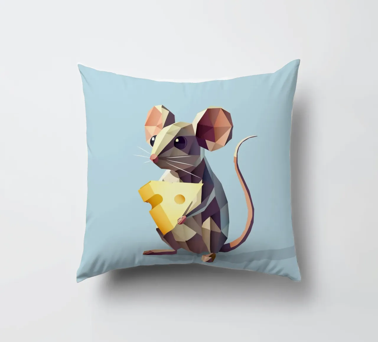 simpatico topo in stile geometrico, con un pezzo di formaggio cuscino da namosh