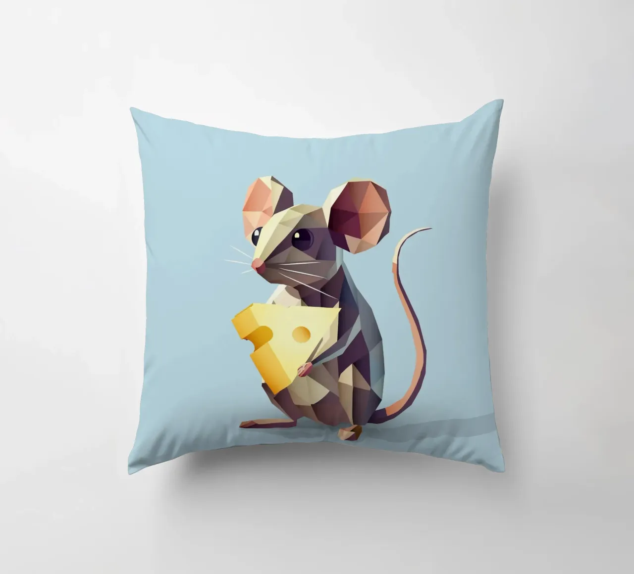 simpatico topo in stile geometrico, con un pezzo di formaggio cuscino da namosh