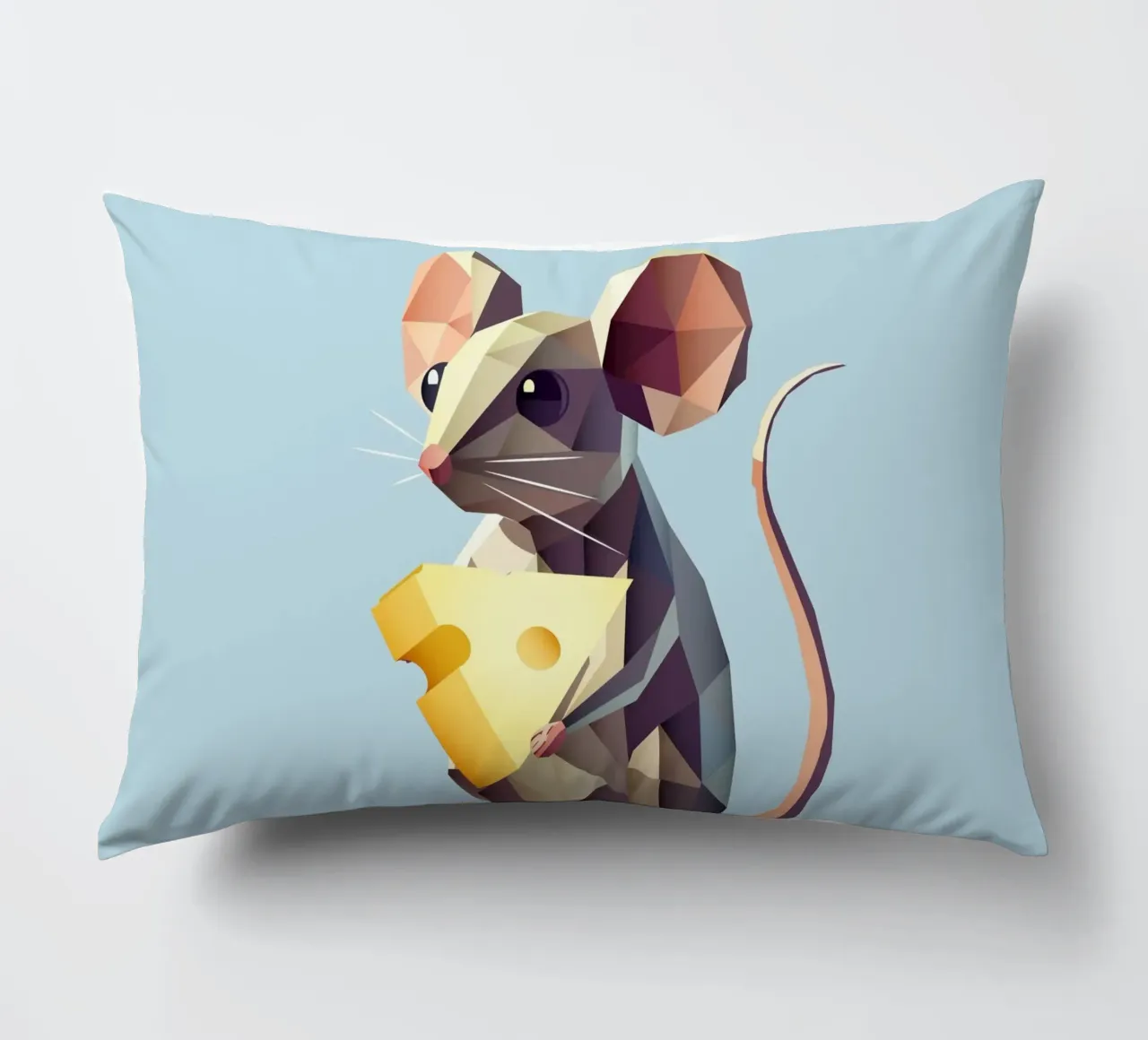 simpatico topo in stile geometrico, con un pezzo di formaggio cuscino da namosh