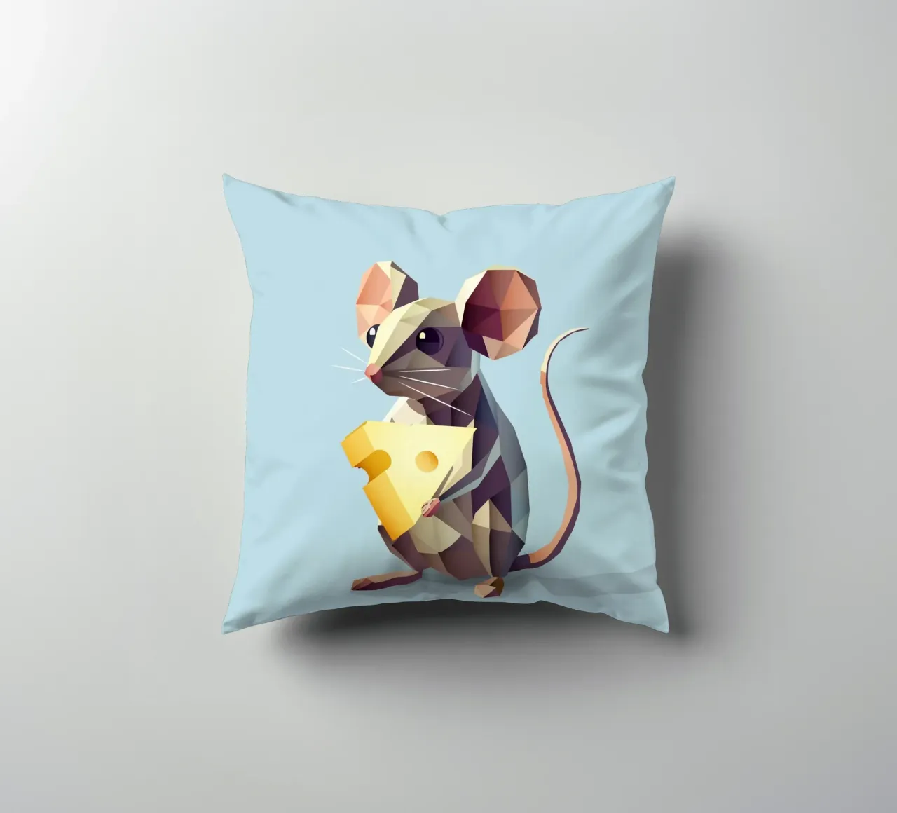 simpatico topo in stile geometrico, con un pezzo di formaggio cuscino da namosh