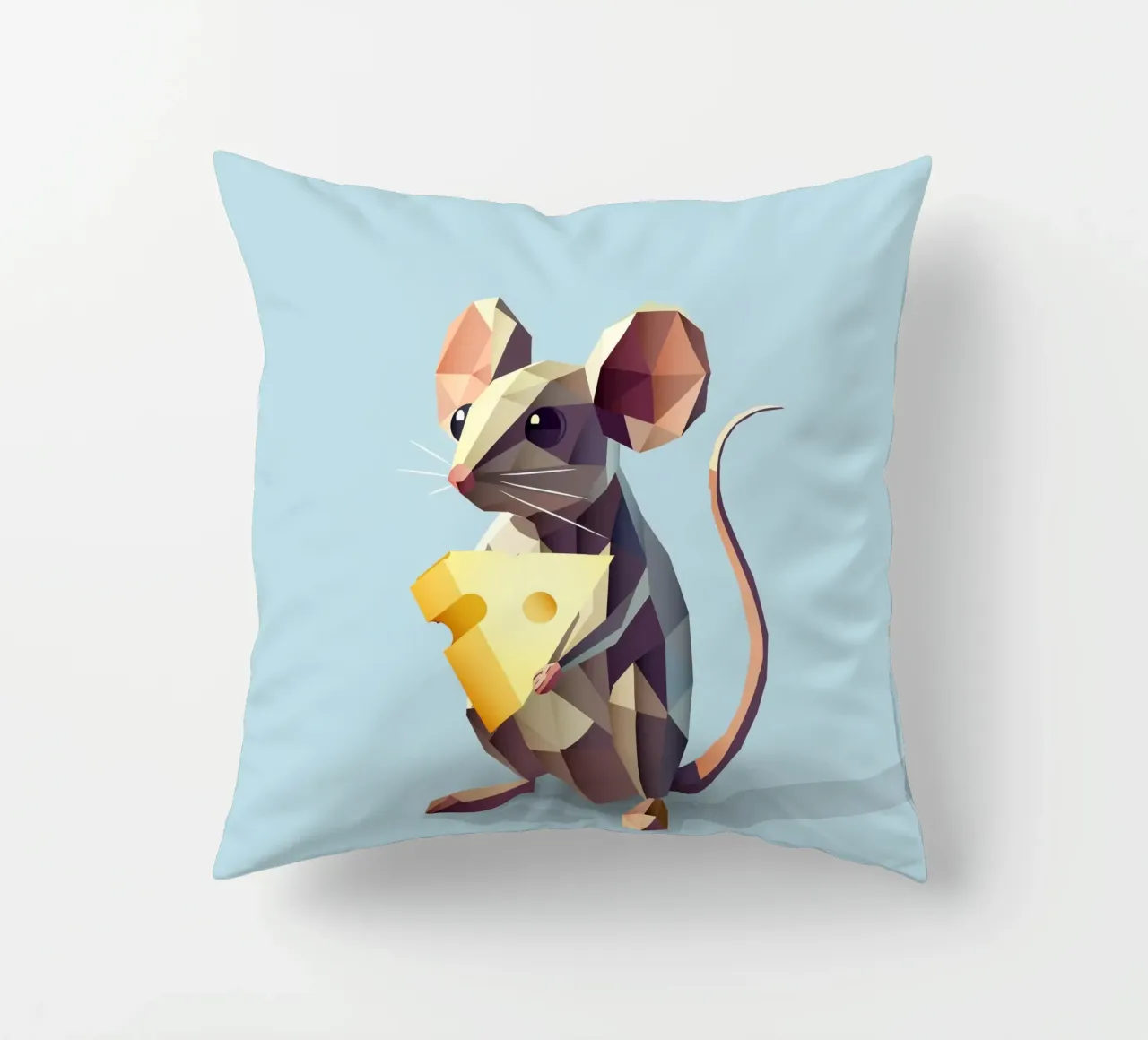 simpatico topo in stile geometrico, con un pezzo di formaggio cuscino da namosh