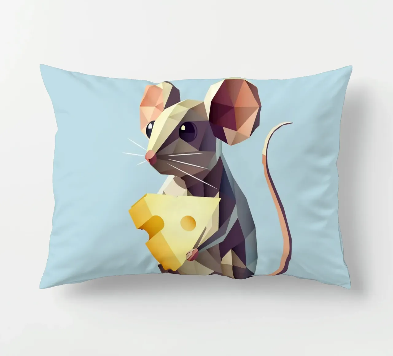 simpatico topo in stile geometrico, con un pezzo di formaggio cuscino da namosh