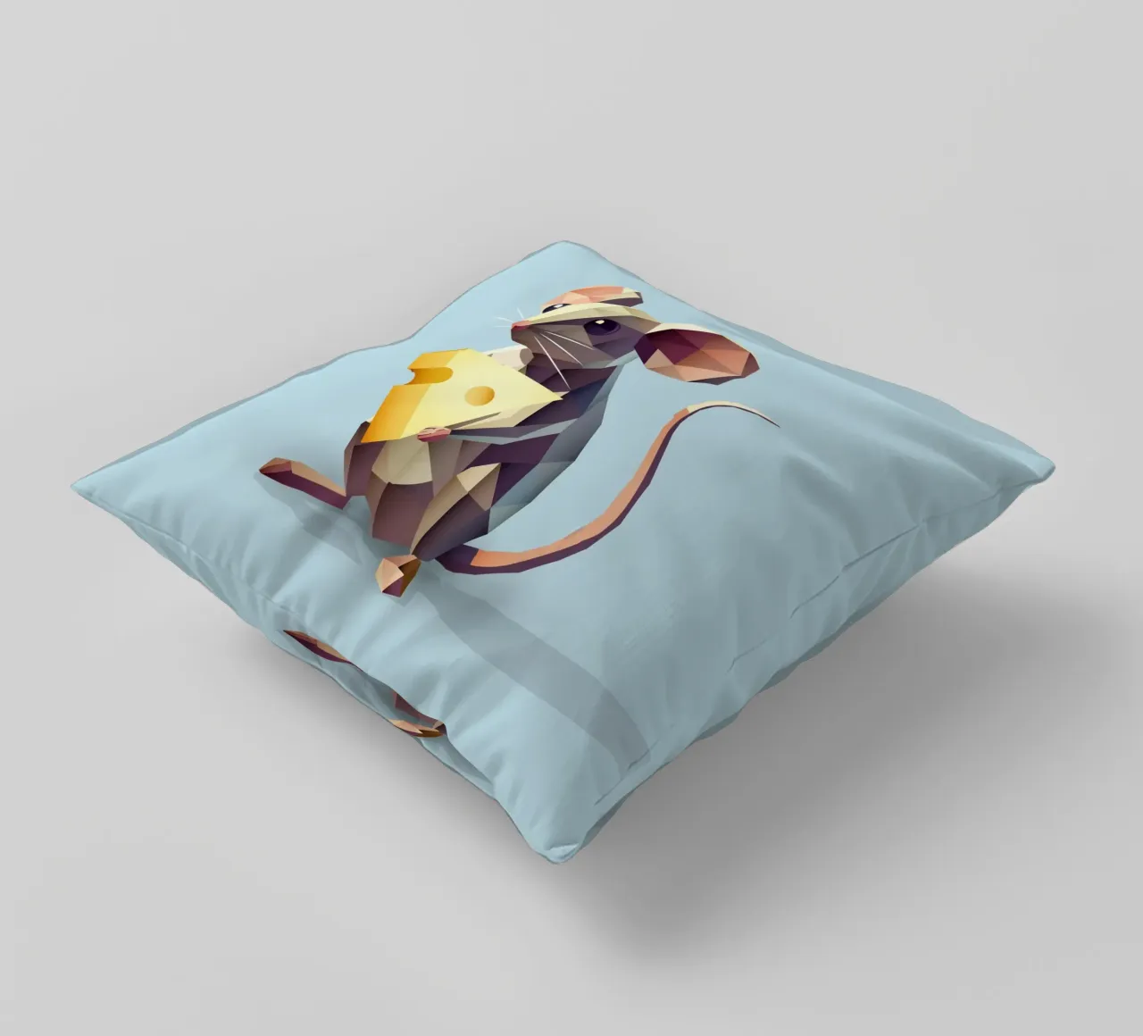 simpatico topo in stile geometrico, con un pezzo di formaggio cuscino da namosh