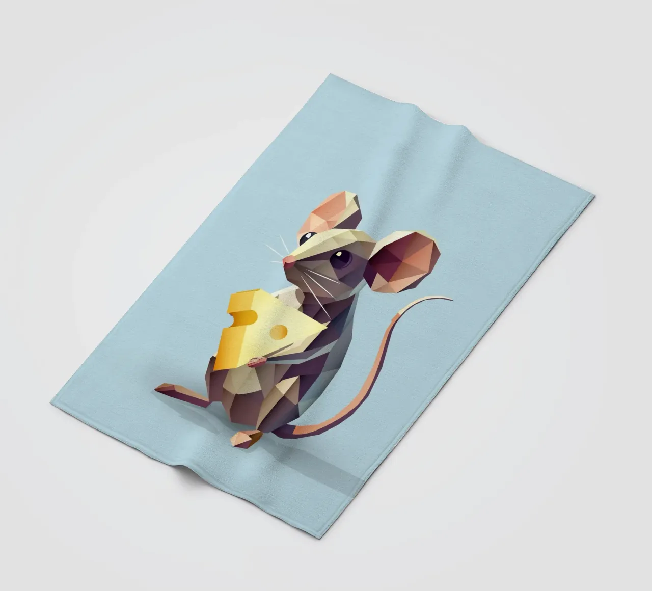 simpatico topo in stile geometrico, con un pezzo di formaggio coperta in pile da namosh