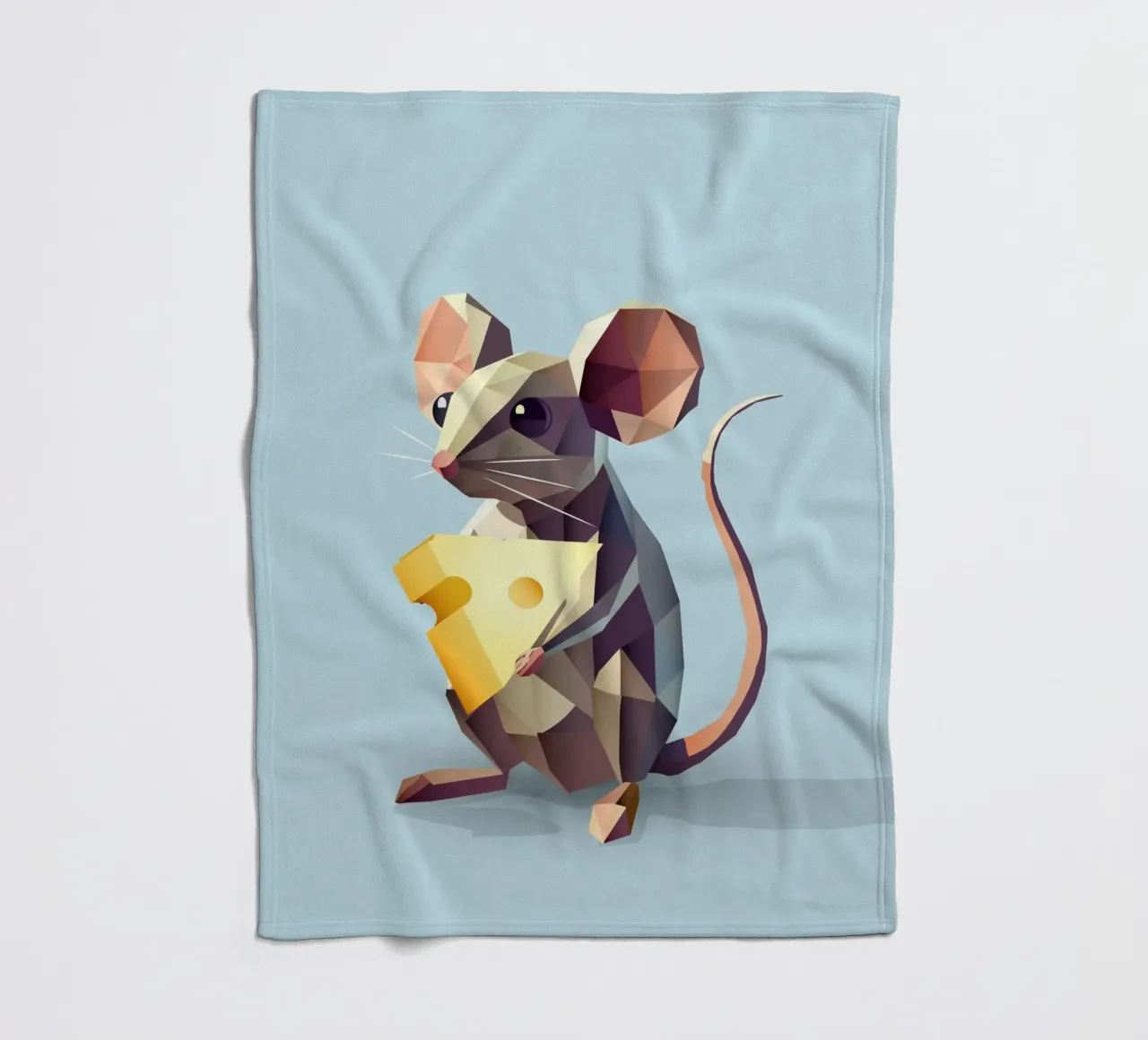 simpatico topo in stile geometrico, con un pezzo di formaggio coperta in pile da namosh