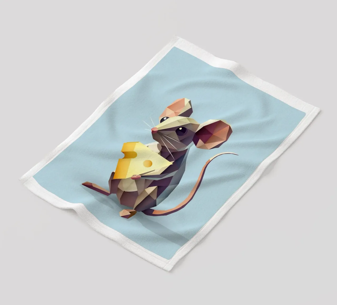 simpatico topo in stile geometrico, con un pezzo di formaggio coperta in pile da namosh