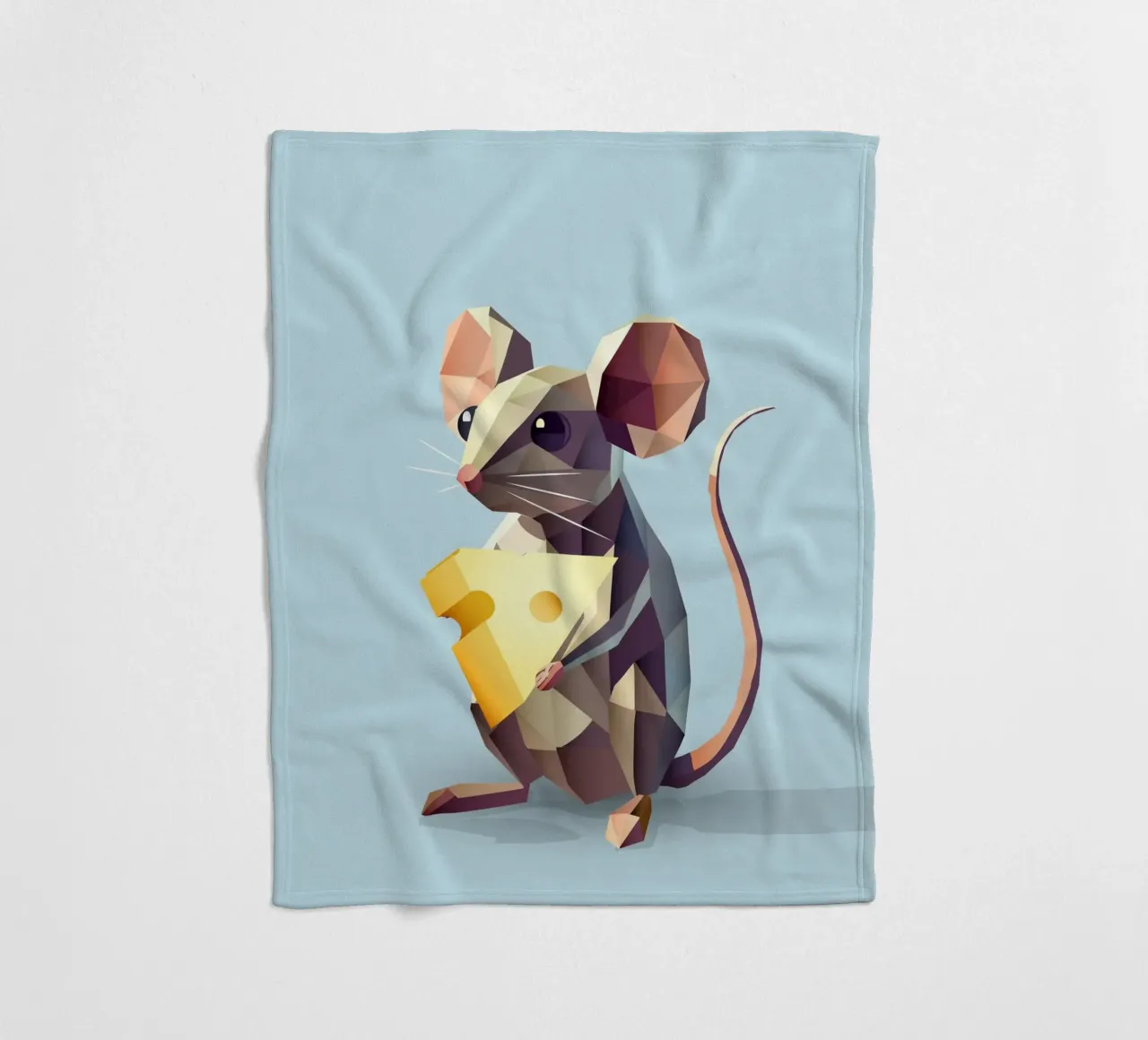 simpatico topo in stile geometrico, con un pezzo di formaggio coperta in pile da namosh