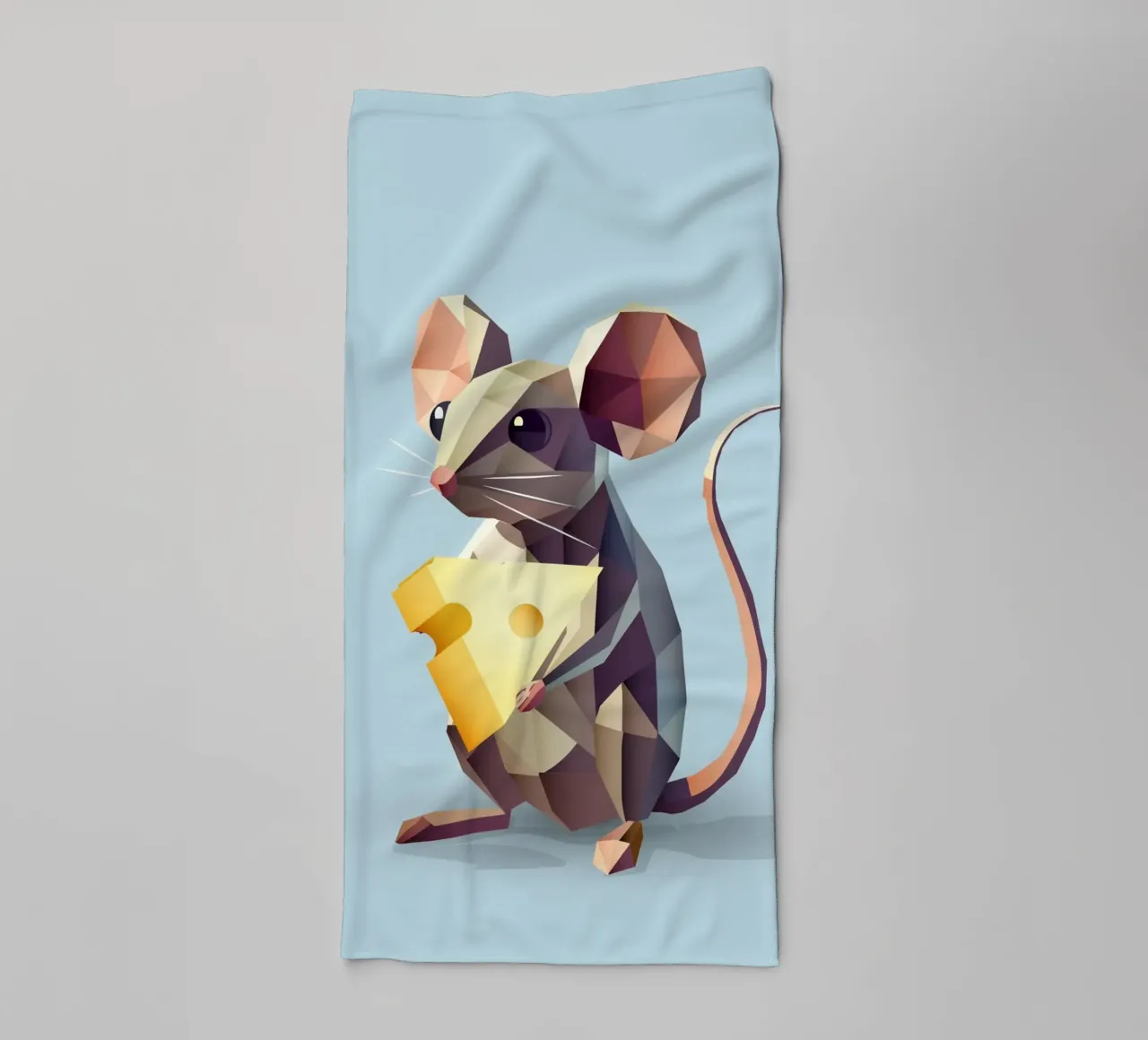 simpatico topo in stile geometrico, con un pezzo di formaggio asciugamano da bagno da namosh