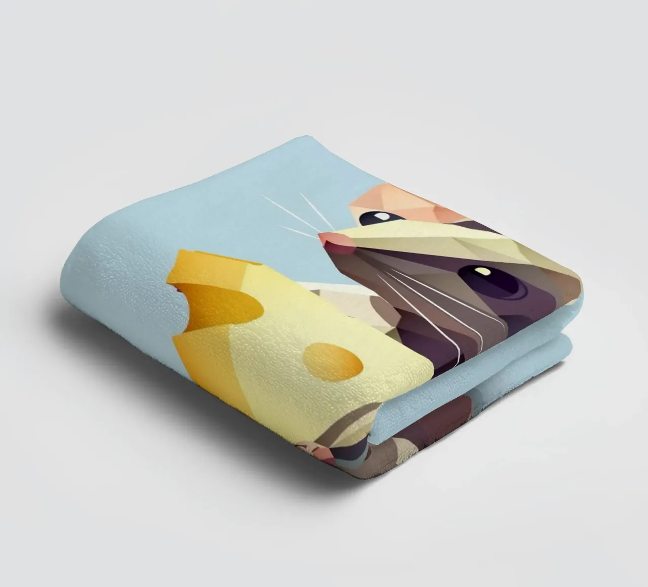 simpatico topo in stile geometrico, con un pezzo di formaggio asciugamano da bagno da namosh