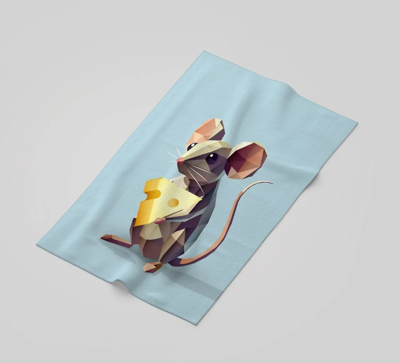 simpatico topo in stile geometrico, con un pezzo di formaggio telo mare da namosh