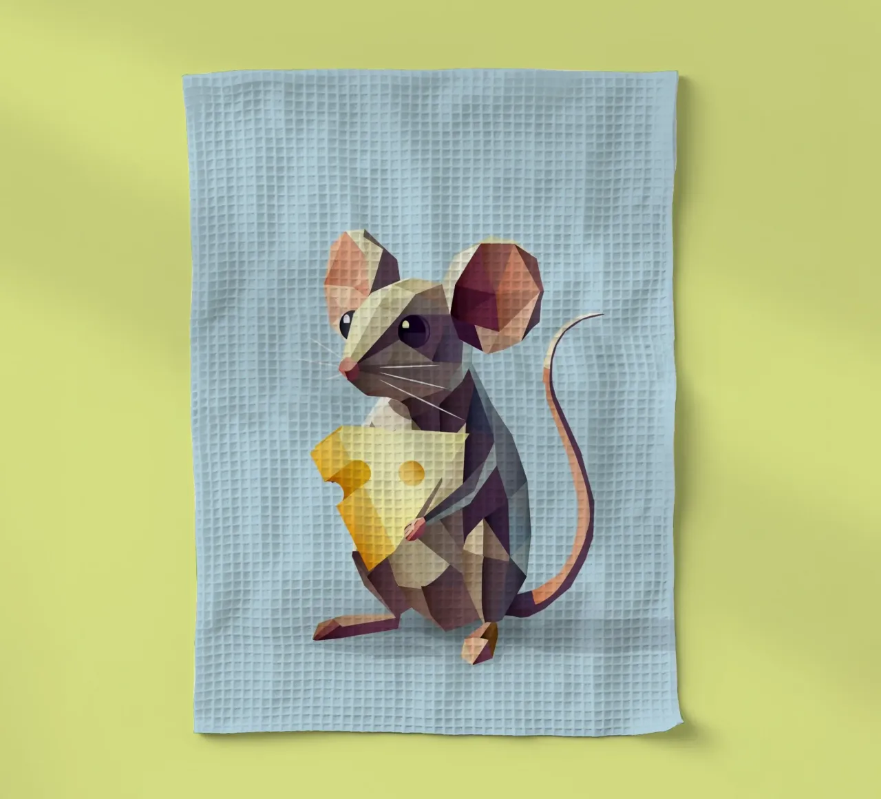 mignonne souris de style géométrique, avec un morceau de fromage torchon de namosh