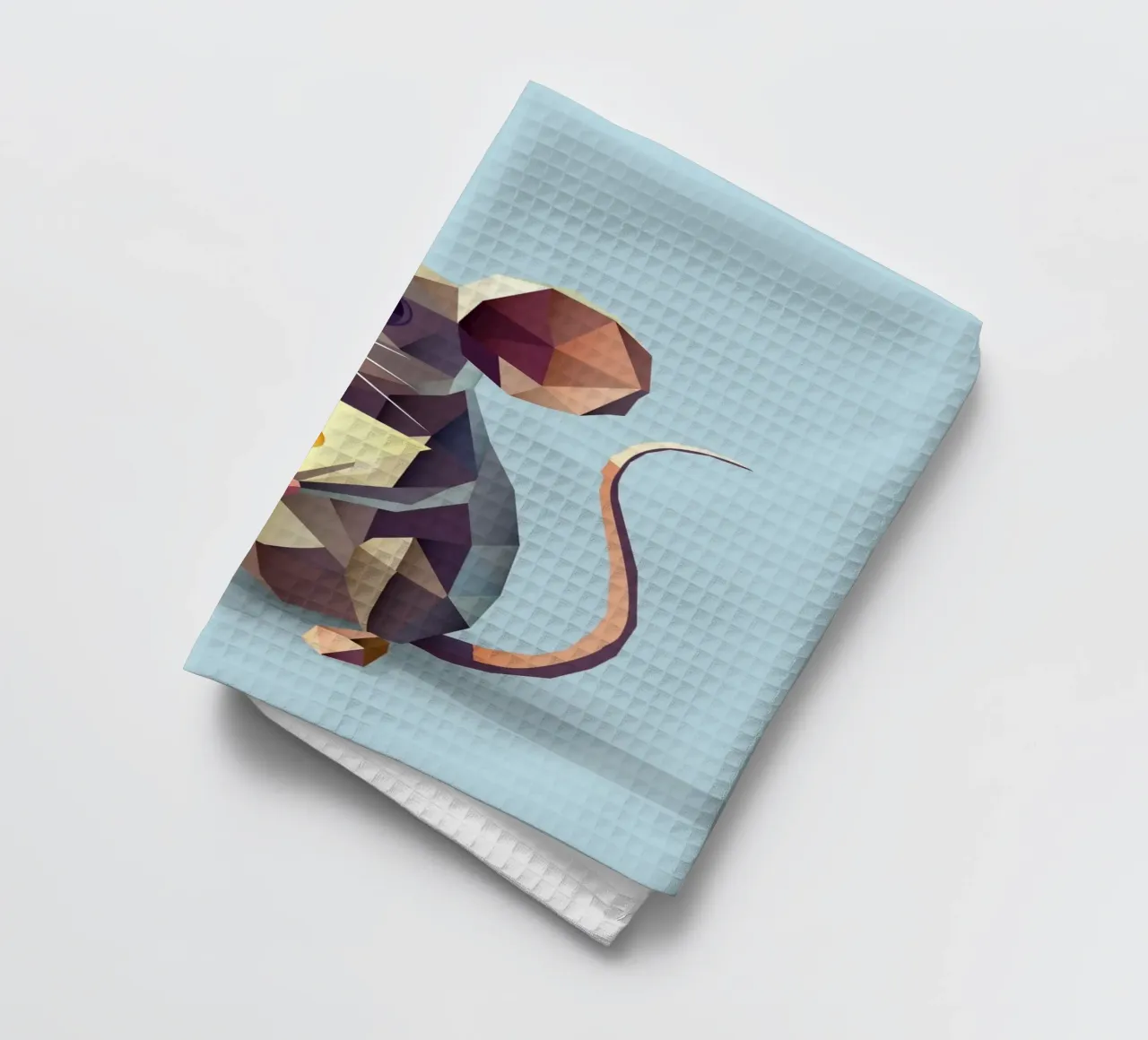 simpatico topo in stile geometrico, con un pezzo di formaggio canovaccio da cucina da namosh