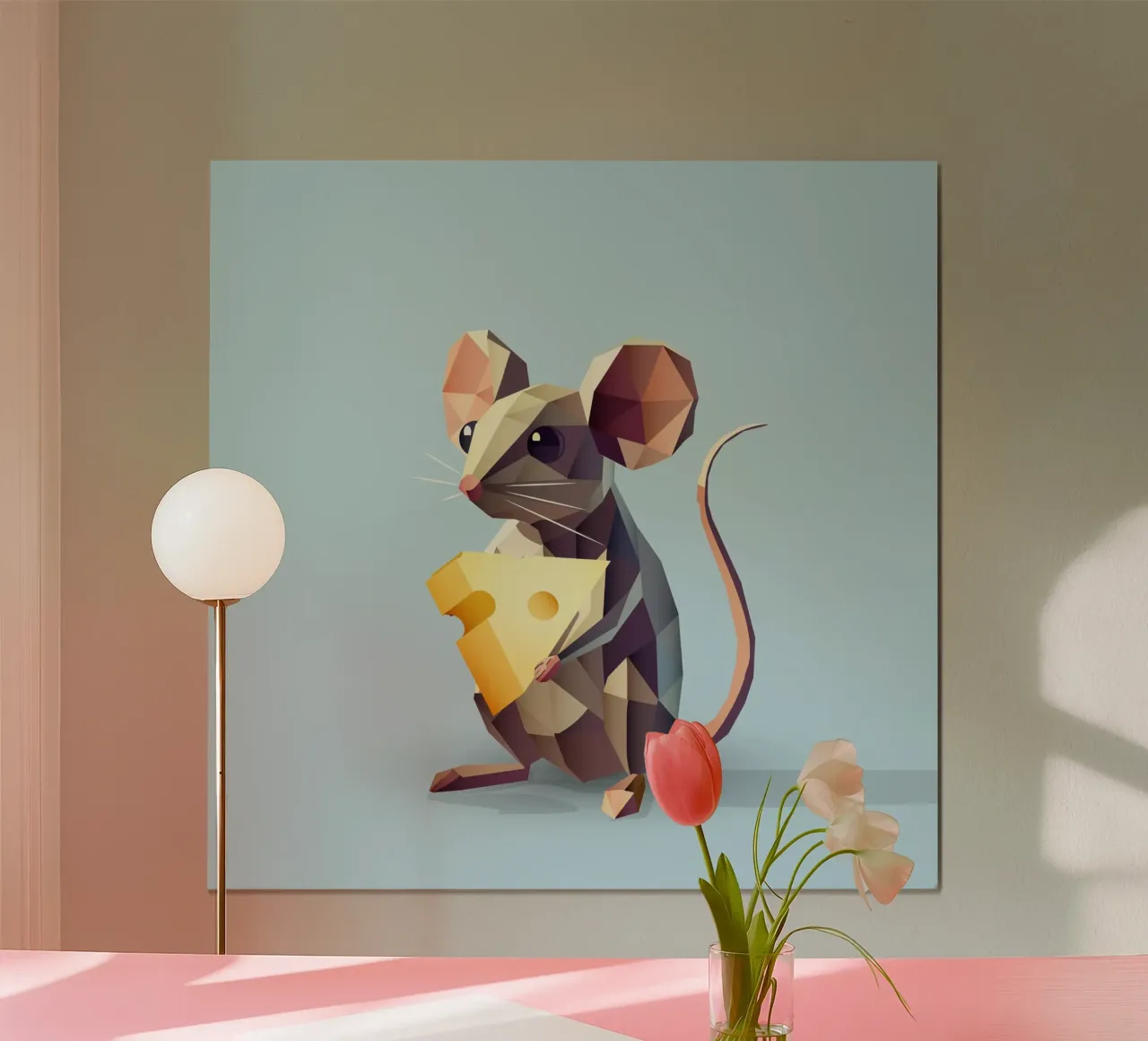 simpatico topo in stile geometrico, con un pezzo di formaggio carta hahnemühle da namosh