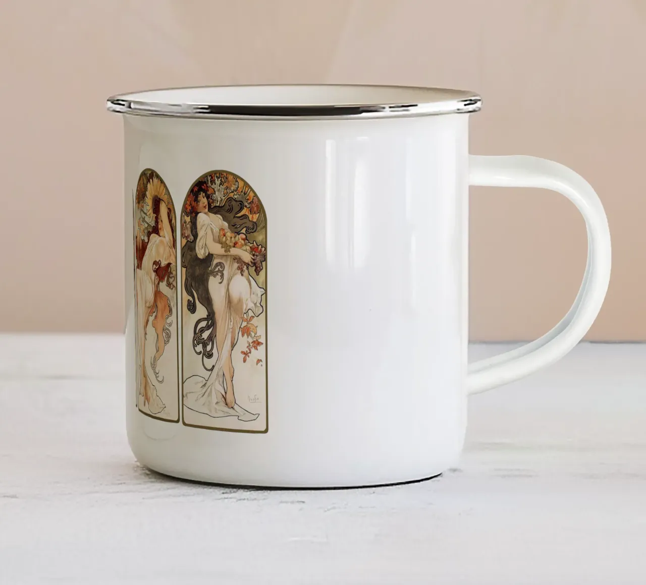 Le stagioni di Alphonse Maria Mucha (1897). tazza in smalto da Venus Art
