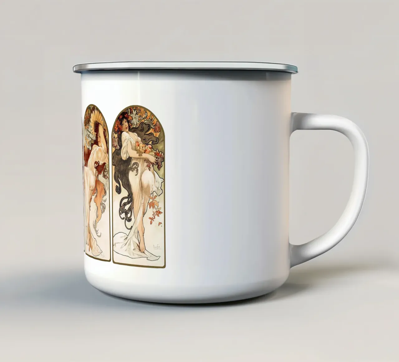 Le stagioni di Alphonse Maria Mucha (1897). tazza in smalto da Venus Art