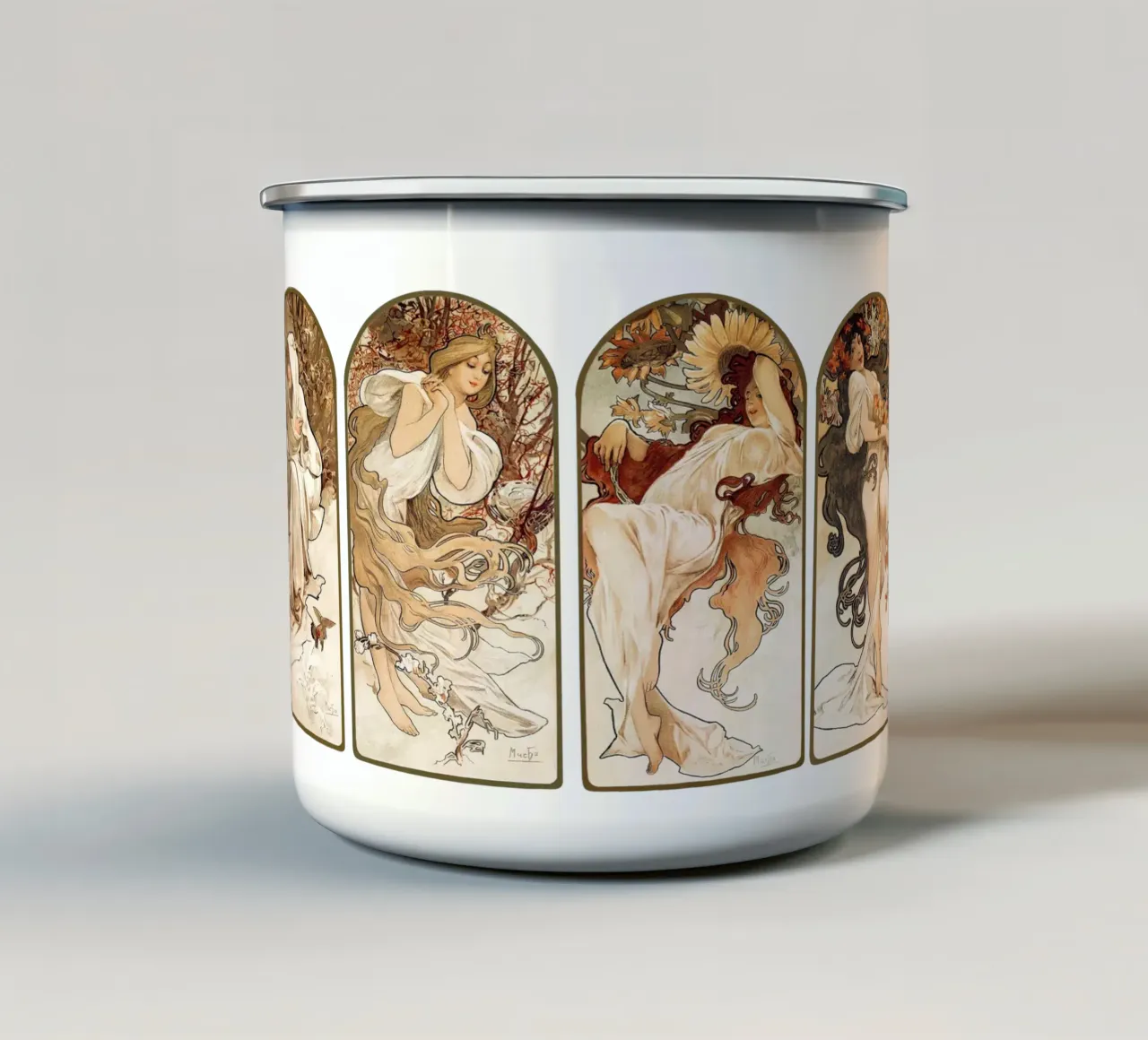 Le stagioni di Alphonse Maria Mucha (1897). tazza in smalto da Venus Art