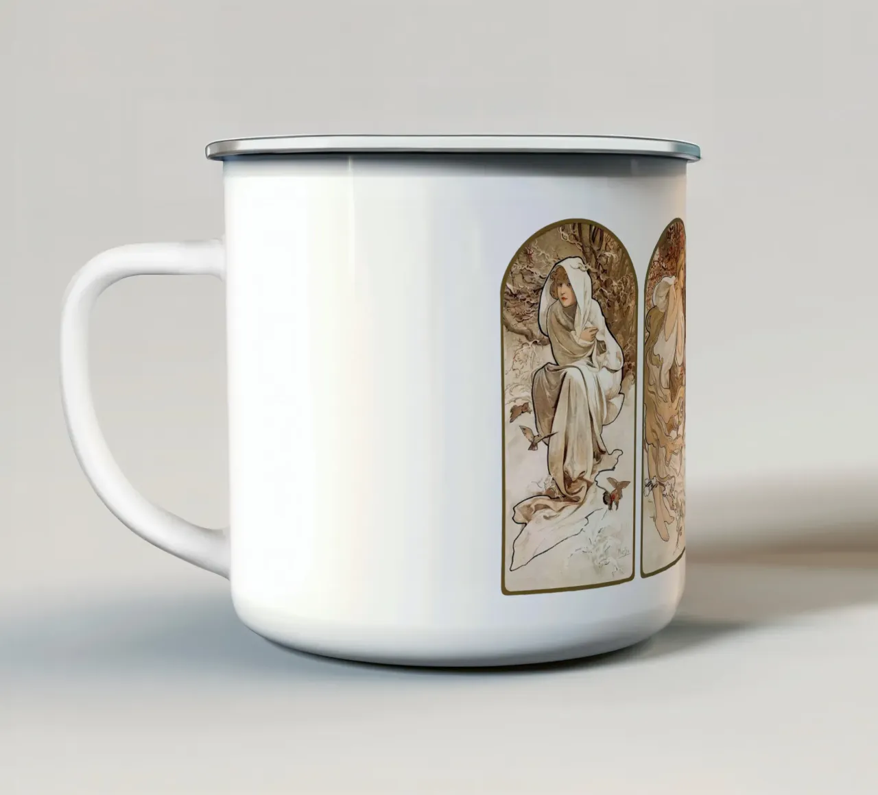 Le stagioni di Alphonse Maria Mucha (1897). tazza in smalto da Venus Art