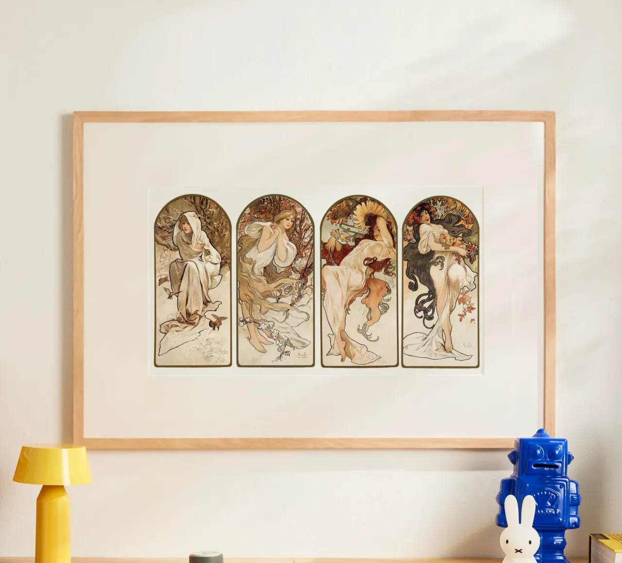 Alphonse Maria Mucha's The Seasons (1897). poster with aluminum frame by Venus Art