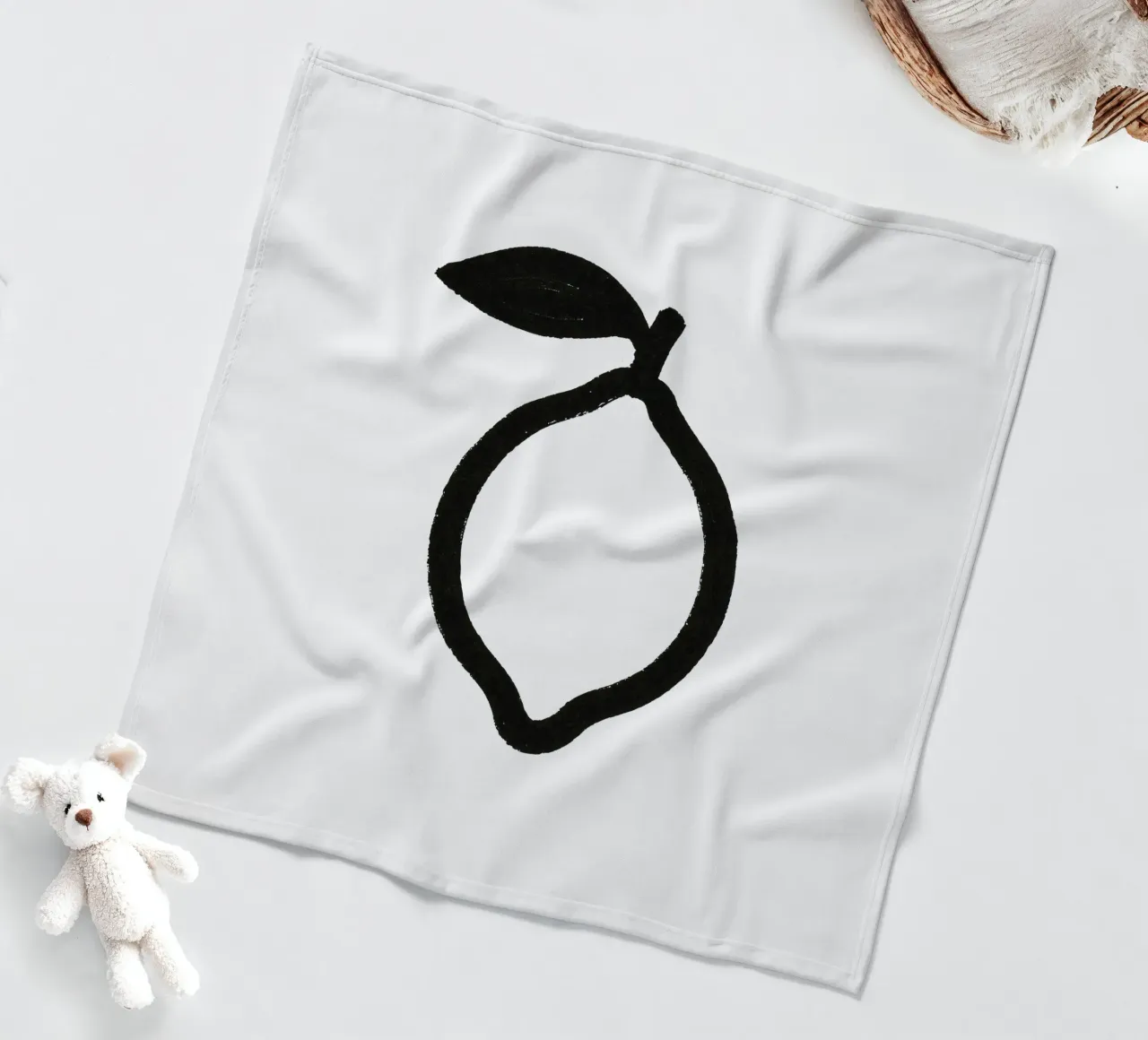 Zitrone gemalt Pinselstrich schwarz-weiß Fleecedecke von Katja Stehle Design