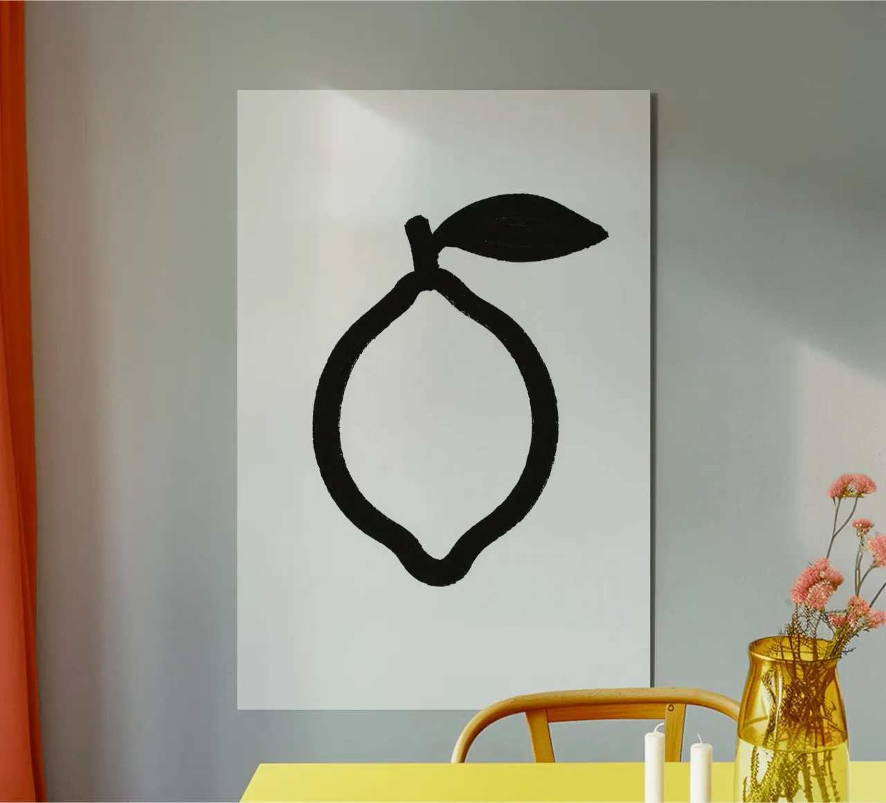 Limone dipinto a pennello in bianco e nero alluminio dibond da Katja Stehle Design
