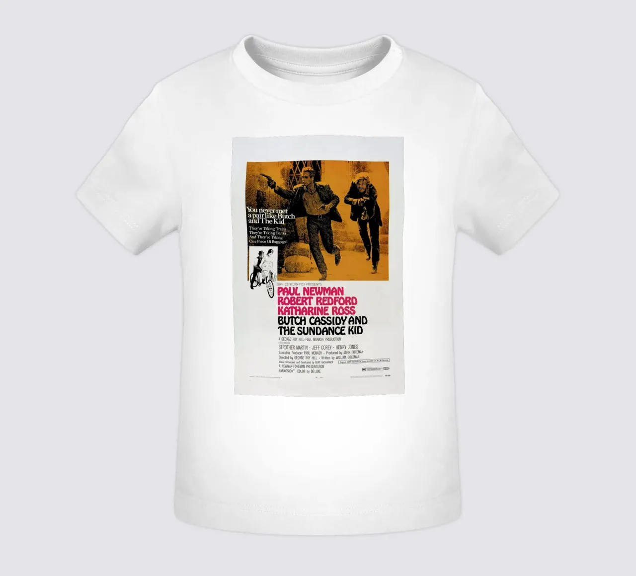 ‘Butch Cassidy and the Sundance Kid’ Retro Movie Poster maglietta neonato da Gallery Print and Art Limited