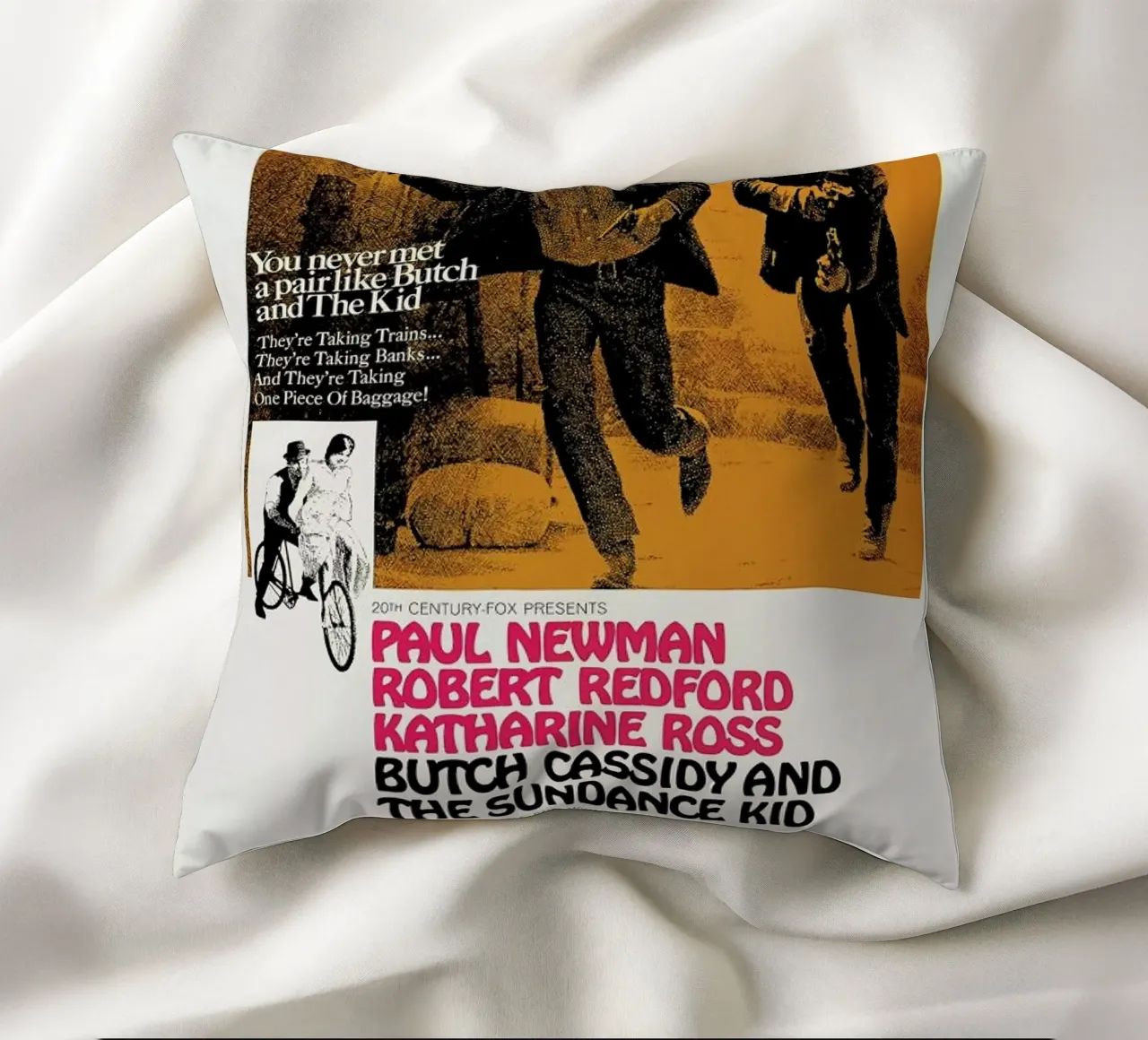 ‘Butch Cassidy and the Sundance Kid’ Retro Movie Poster cuscino da Gallery Print and Art Limited
