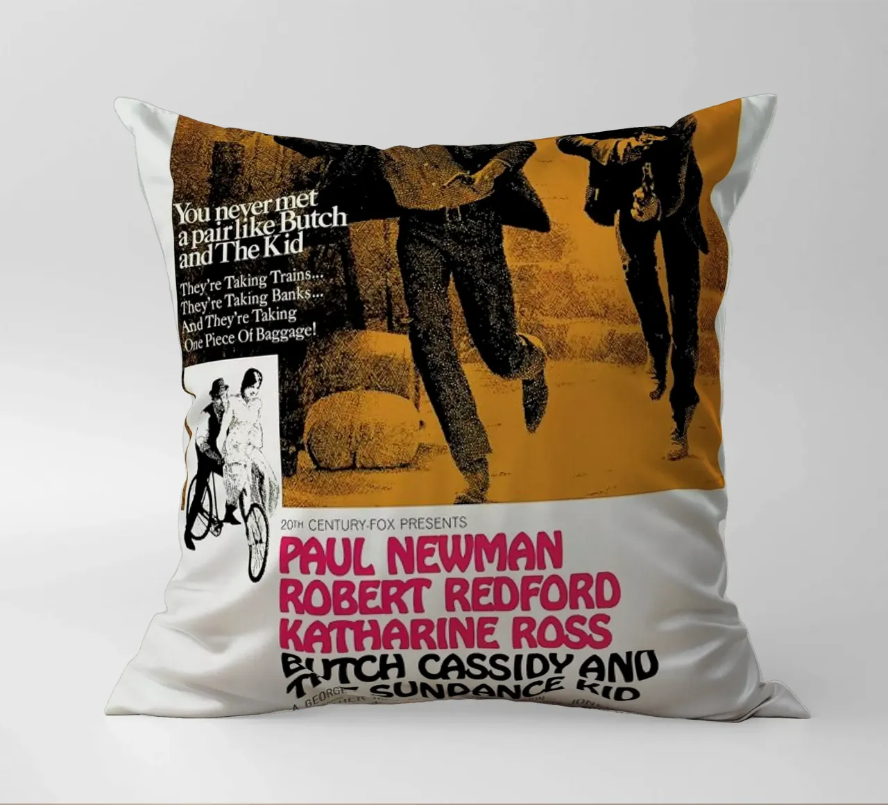 ‘Butch Cassidy and the Sundance Kid’ Retro Movie Poster cuscino da Gallery Print and Art Limited