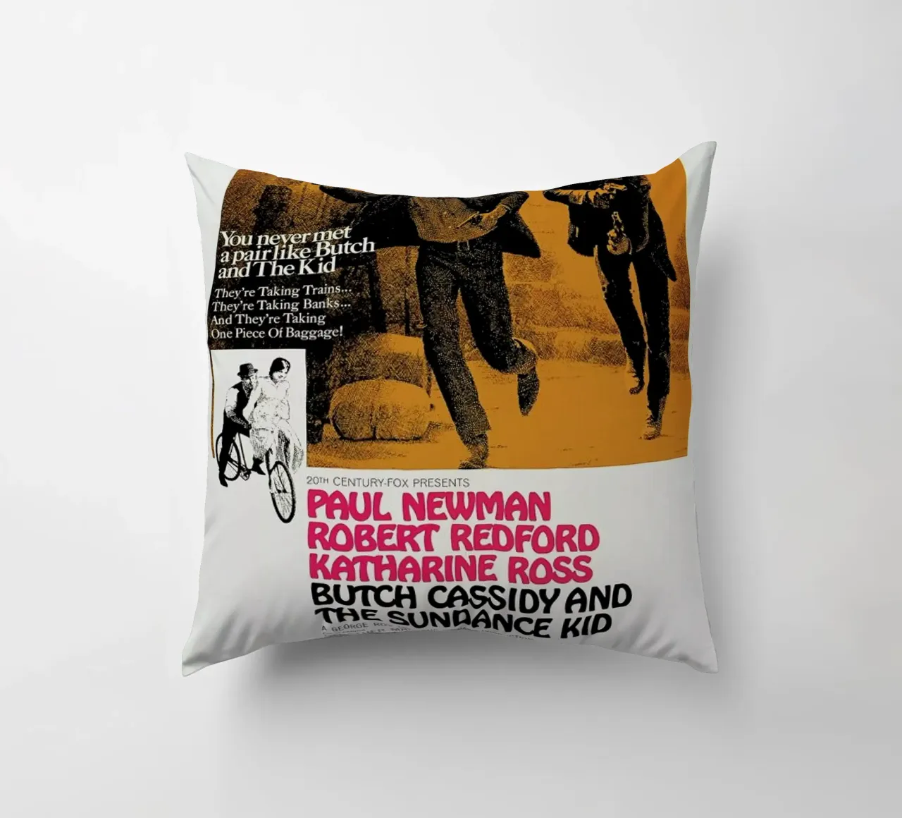 ‘Butch Cassidy and the Sundance Kid’ Retro Movie Poster cuscino da Gallery Print and Art Limited