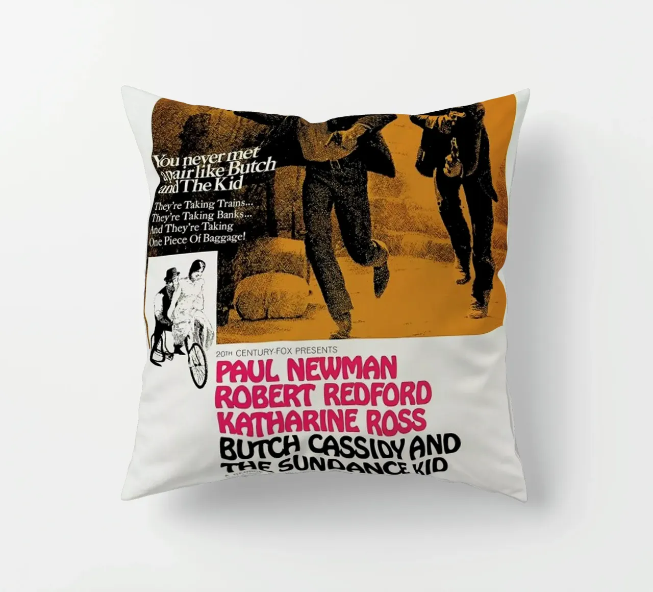 ‘Butch Cassidy and the Sundance Kid’ Retro Movie Poster cuscino da Gallery Print and Art Limited