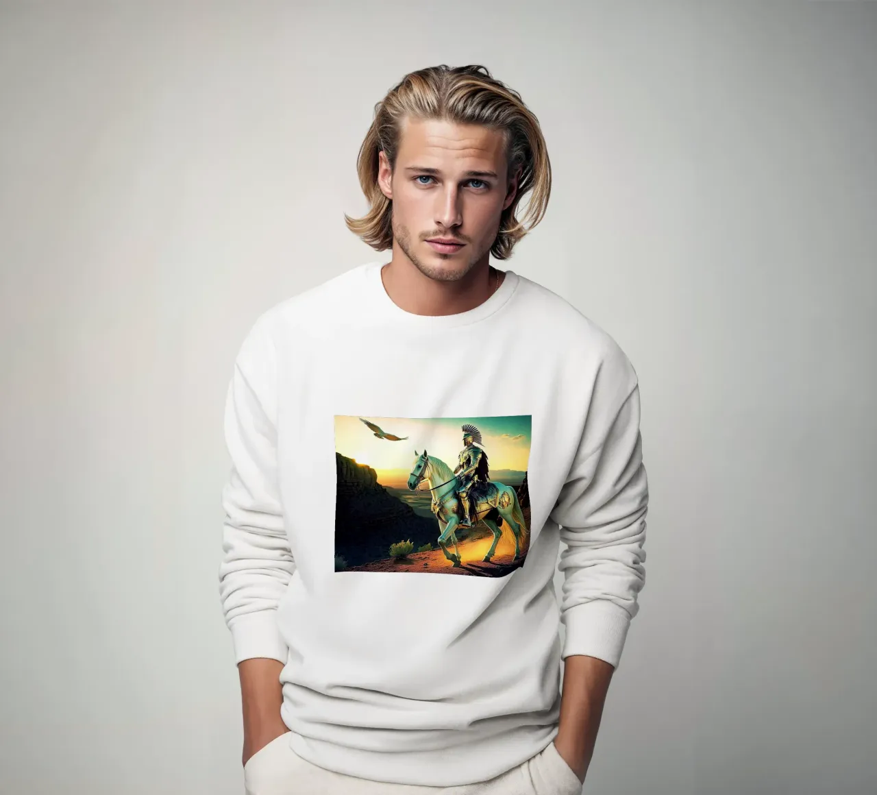 CHEVALIER SUR UN CHEVAL. VERT. felpa da Thierry vobmann photography