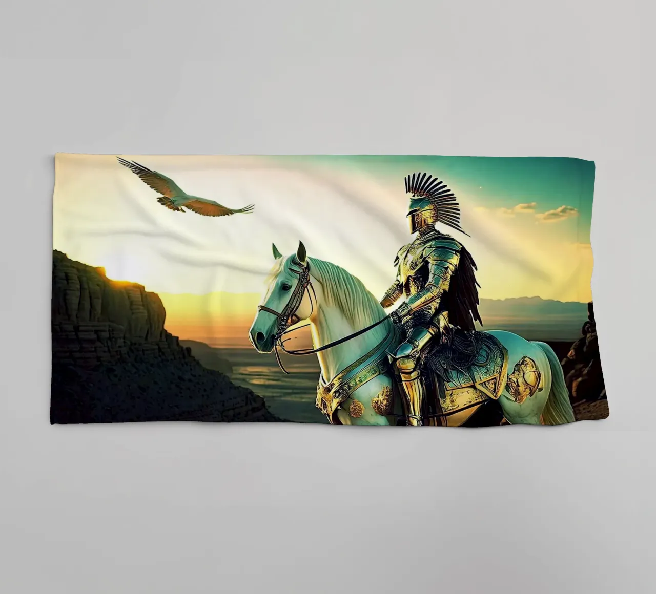 CHEVALIER SUR UN CHEVAL. VERT. asciugamano da bagno da Thierry vobmann photography