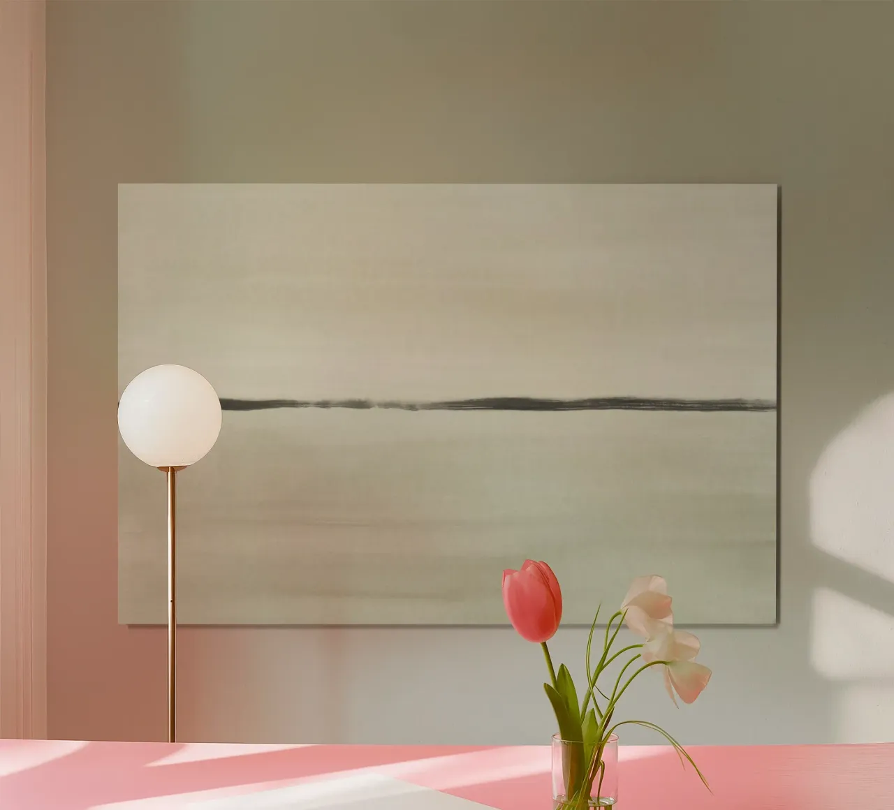 Acquerello minimalista verde e beige poster con telaio in legno da NouveauPrints
