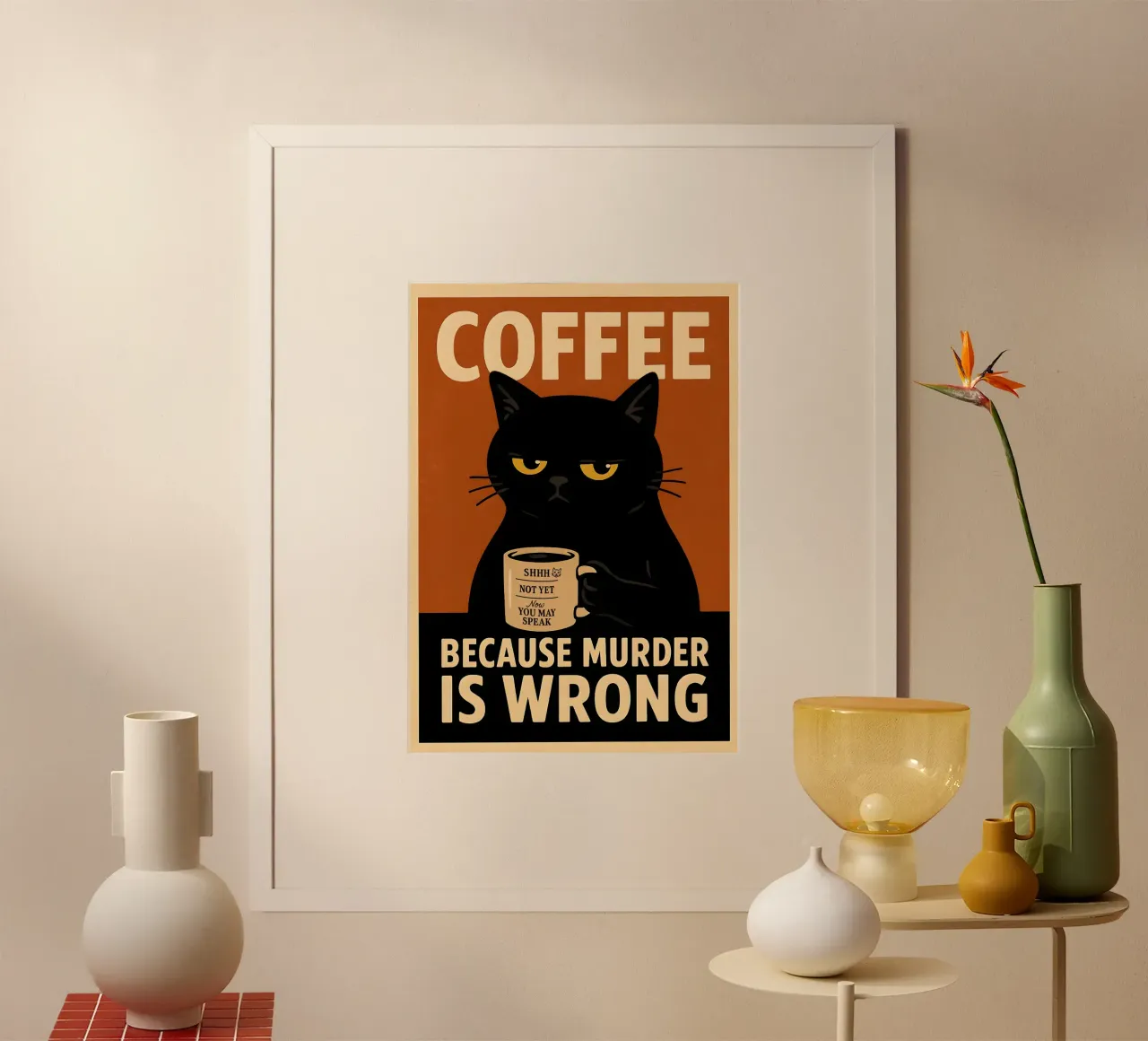 Gatto sarcastico del caffè - Poster mattutino d'epoca poster da Lootprint